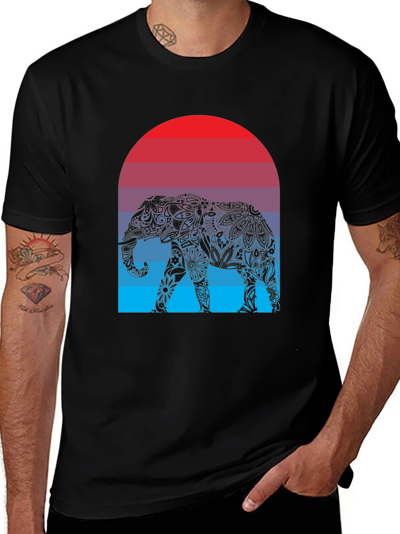 Elephant Sunset Graphic Tee - Stylish Men's T-Shirt