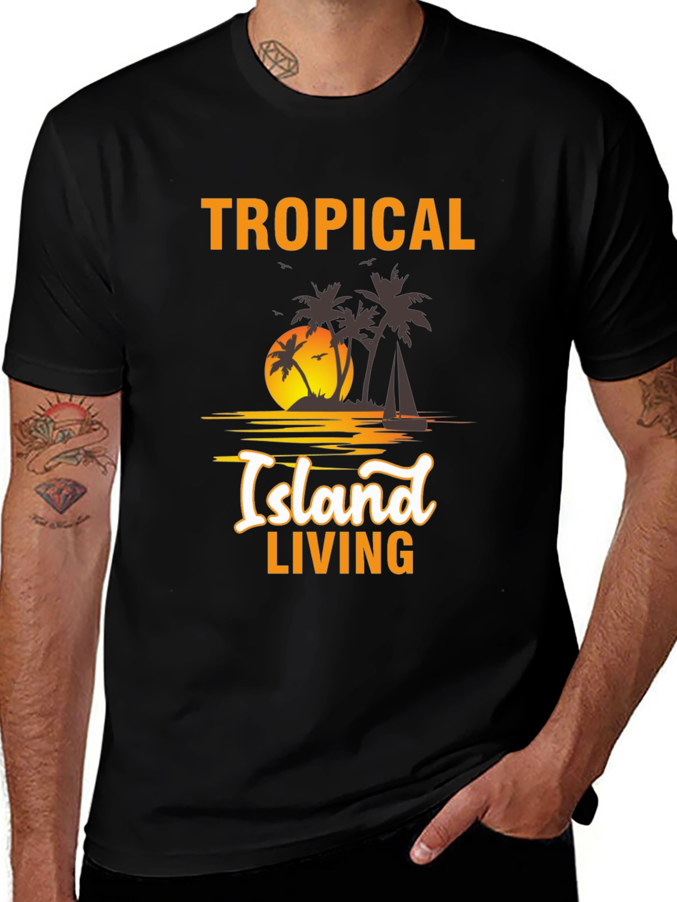 Variant 25 of Tropical Island Living Black Graphic Tee