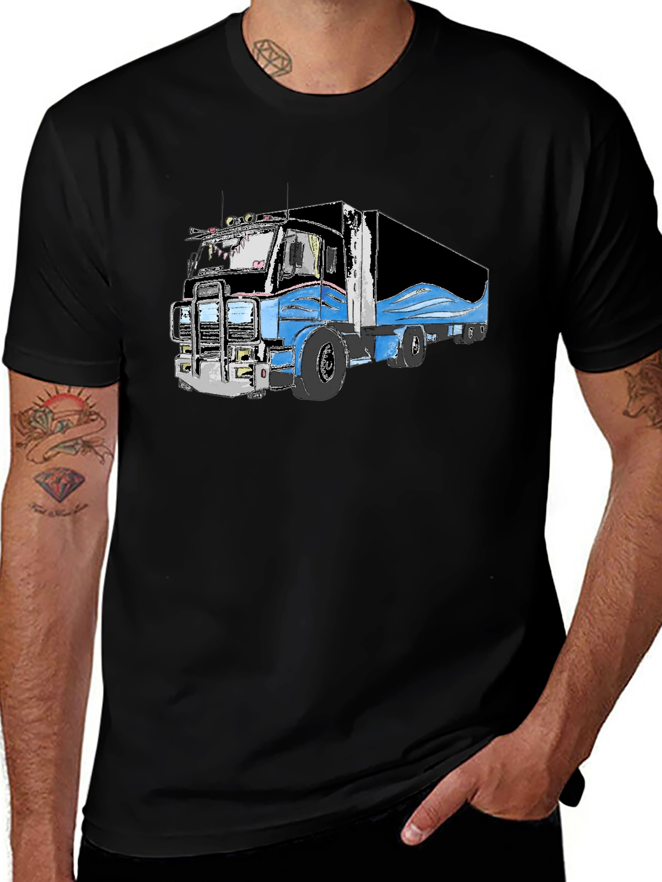 Variant 8 of Truck Graphic Black T-Shirt for Men