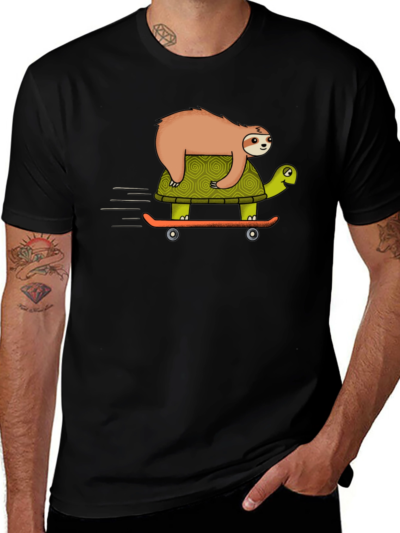Variant 21 of Sloth Riding Turtle Skateboard T-Shirt - Black