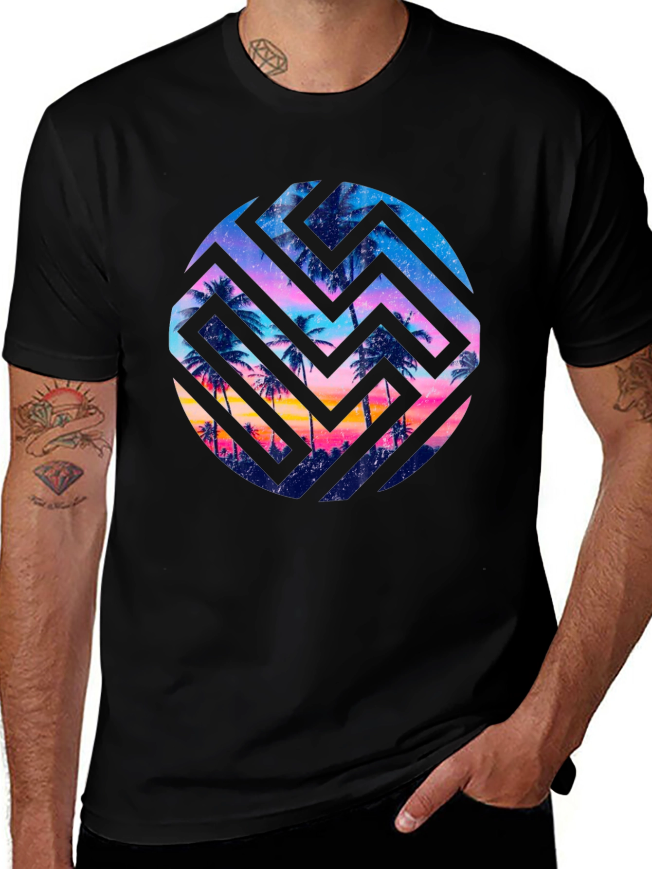 Tropical Maze Graphic Tee - Black