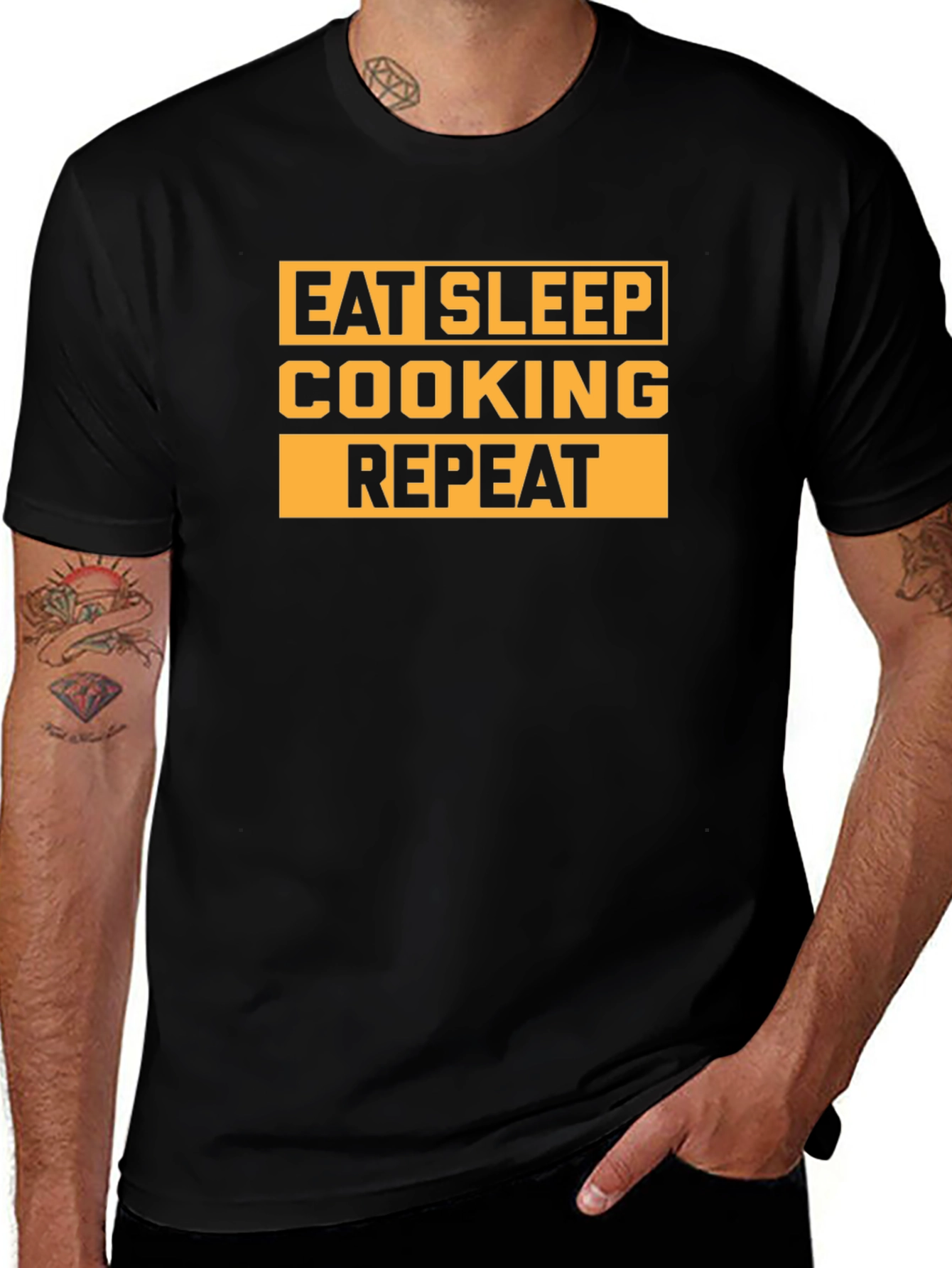 Variant 14 of Eat Sleep Cooking Repeat Graphic Tee - Black