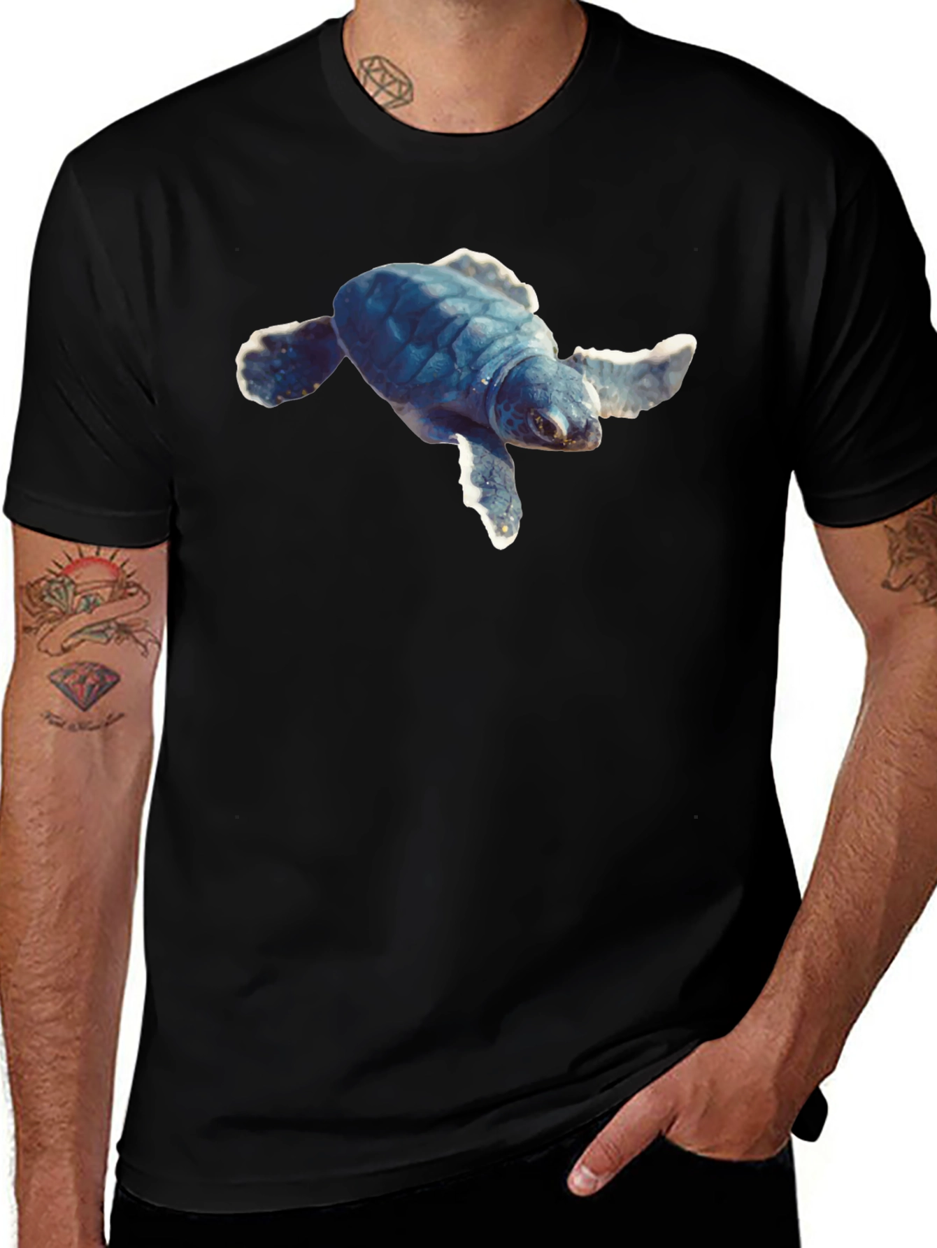 Variant 14 of Sea Turtle Graphic Tee - Black Cotton Blend