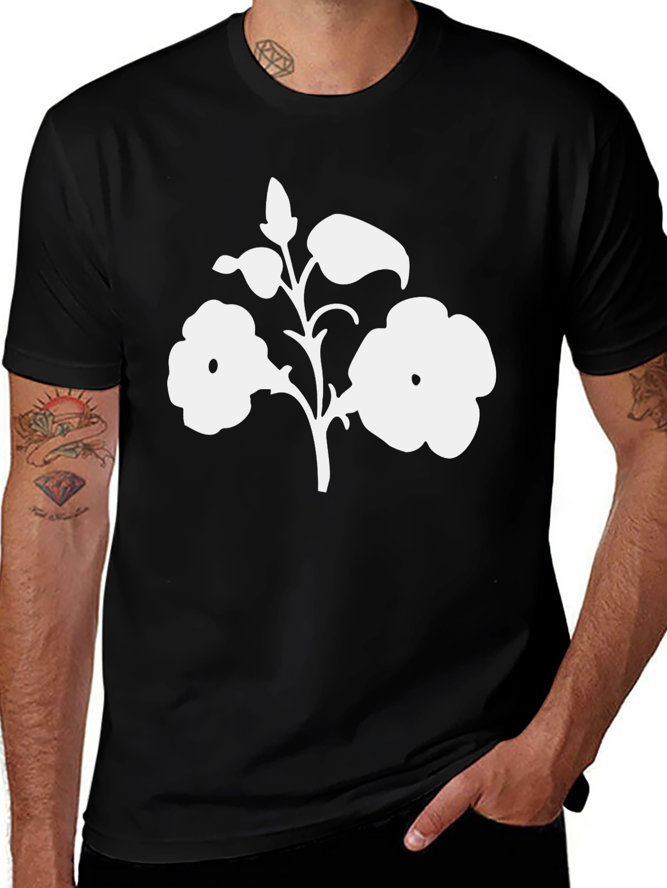 Variant 22 of Floral Graphic Tee - Black Cotton Blend Casual Shirt