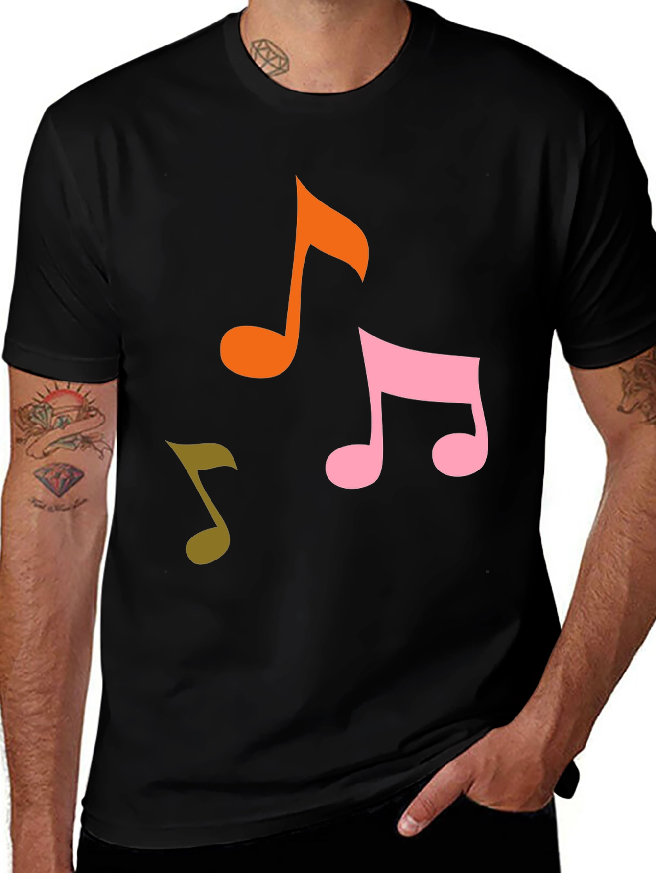 Variant 14 of Musical Notes Graphic Tee - Black Cotton T-Shirt