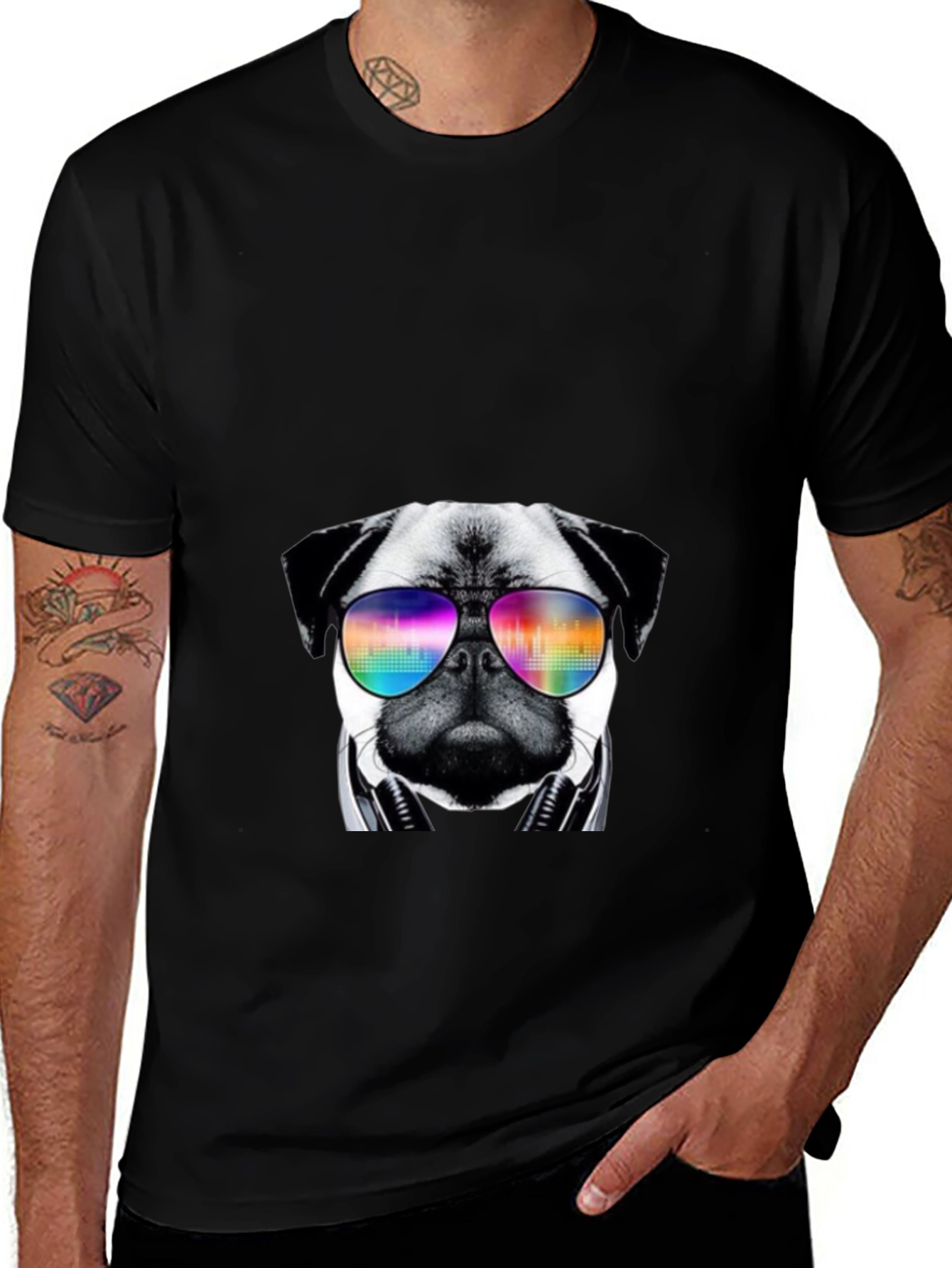 Variant 4 of Cool Pug T-Shirt with Headphones and Sunglasses