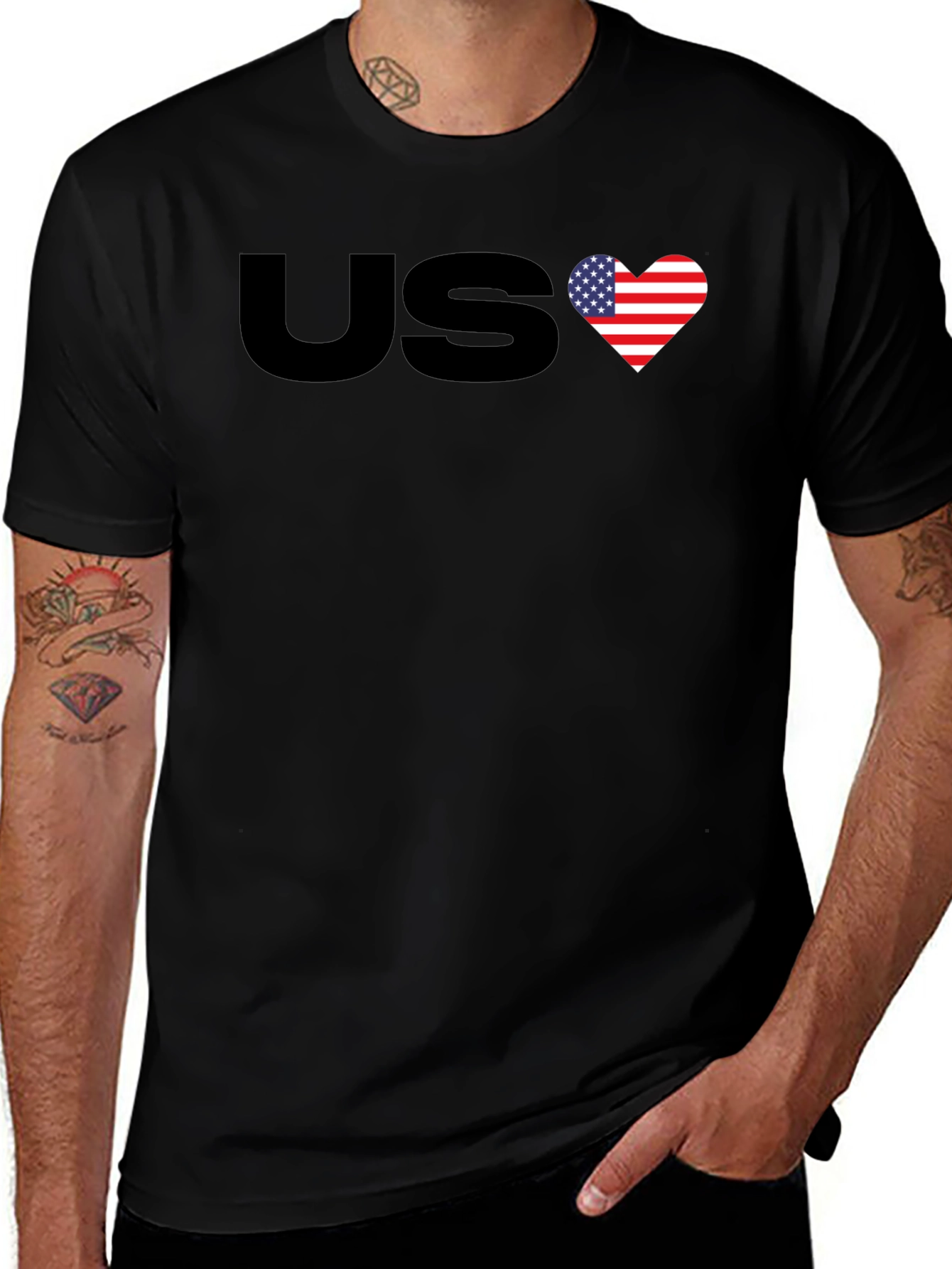 Variant 12 of US Heart Flag Patriotic T-Shirt - Black