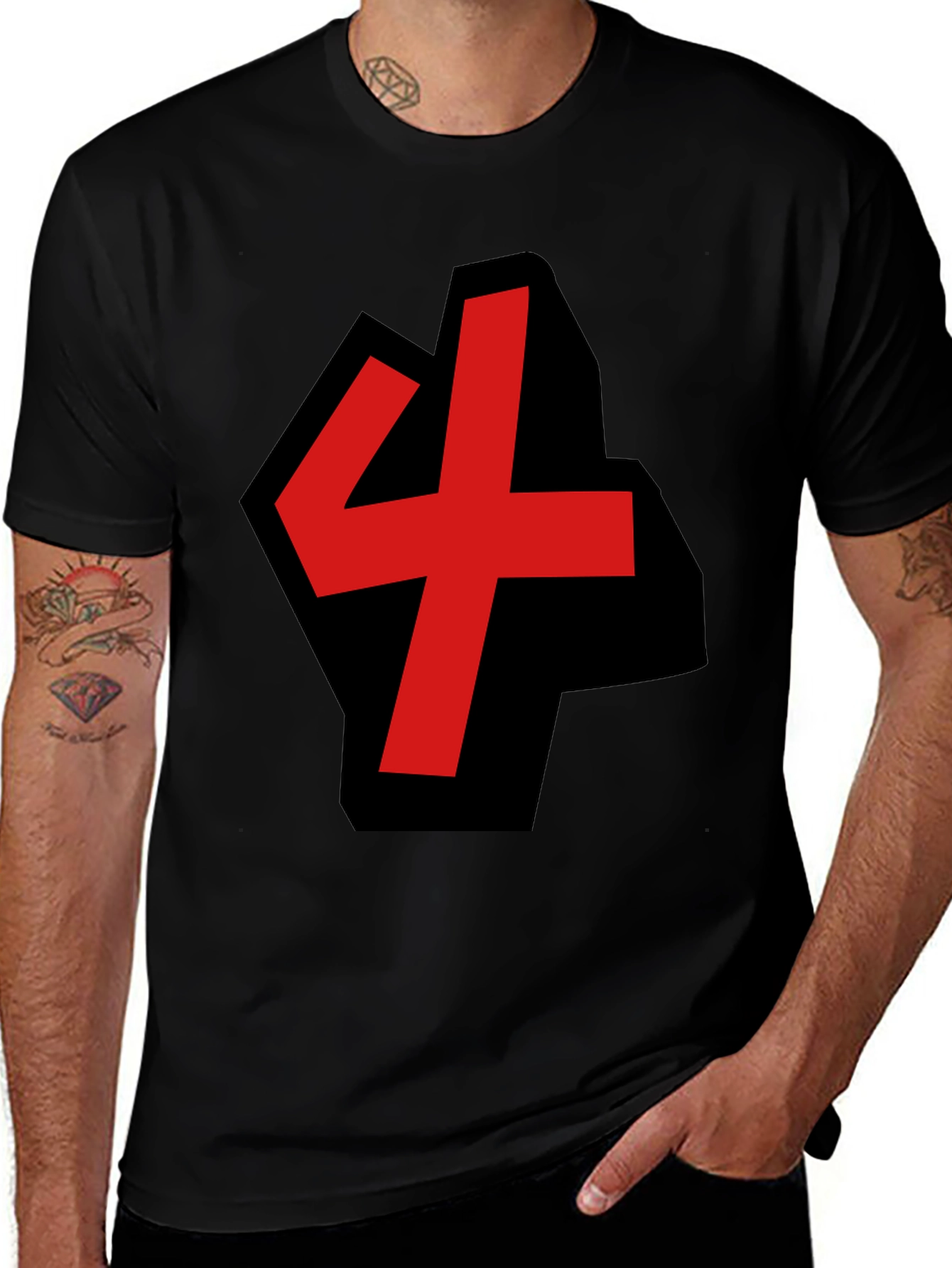 Variant 18 of Number 4 Graphic Tee - Black Cotton Casual Shirt