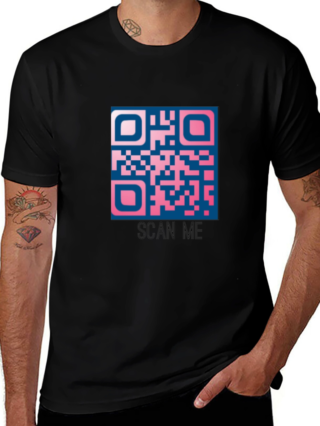 Scan Me QR Code Graphic Tee - Black Cotton T-Shirt