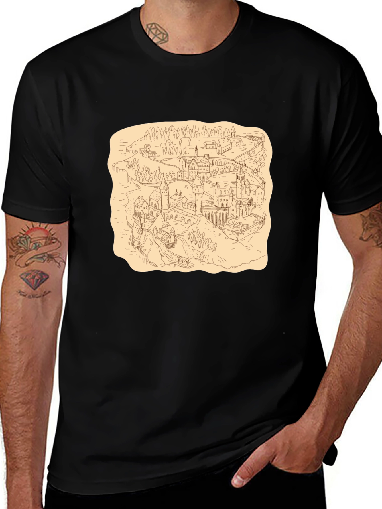Variant 26 of Wizarding World Map Tee - Black Cotton Shirt