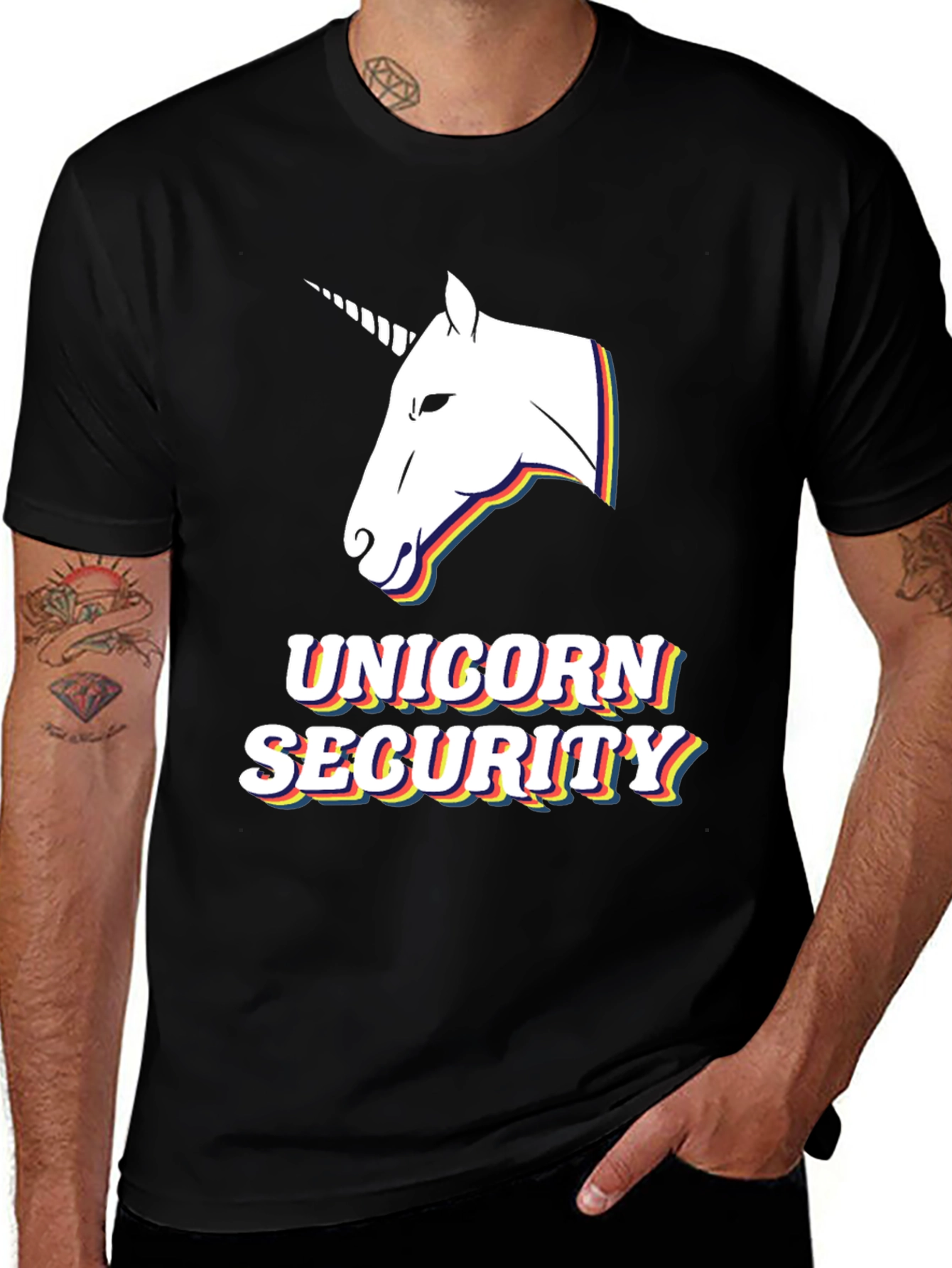 Unicorn Security Graphic Tee - Black Cotton T-Shirt