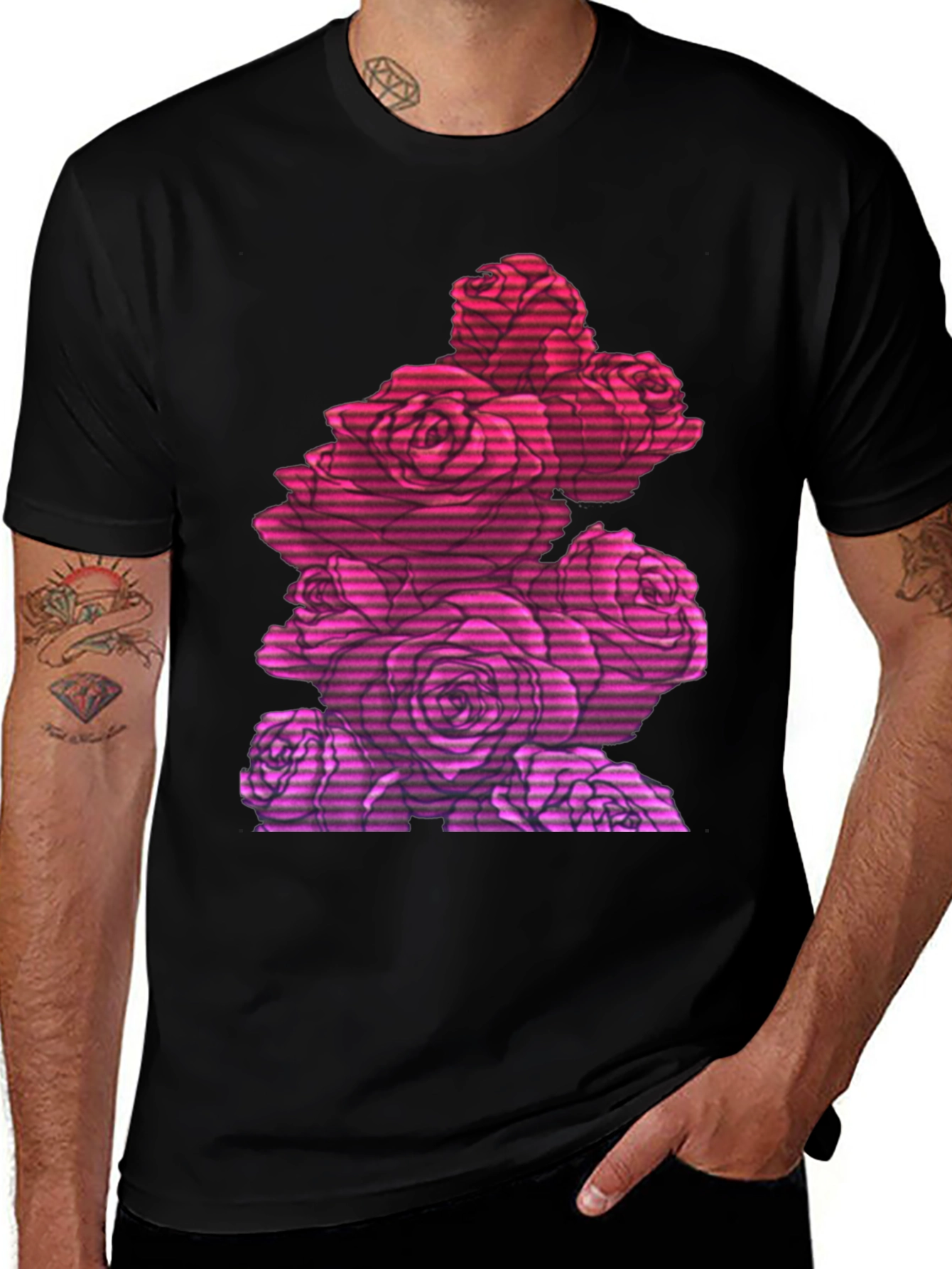 Variant 17 of Retro Roses Black T-Shirt