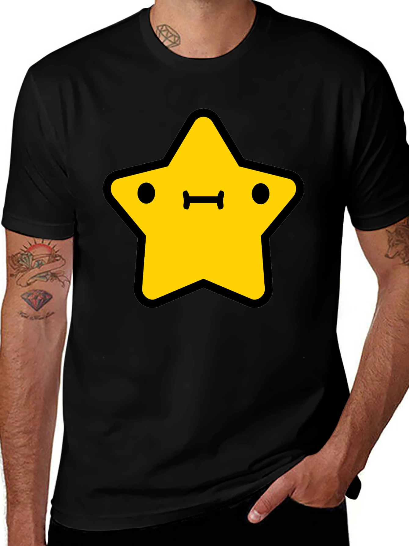 Variant 30 of Cute Yellow Star Graphic Black T-Shirt