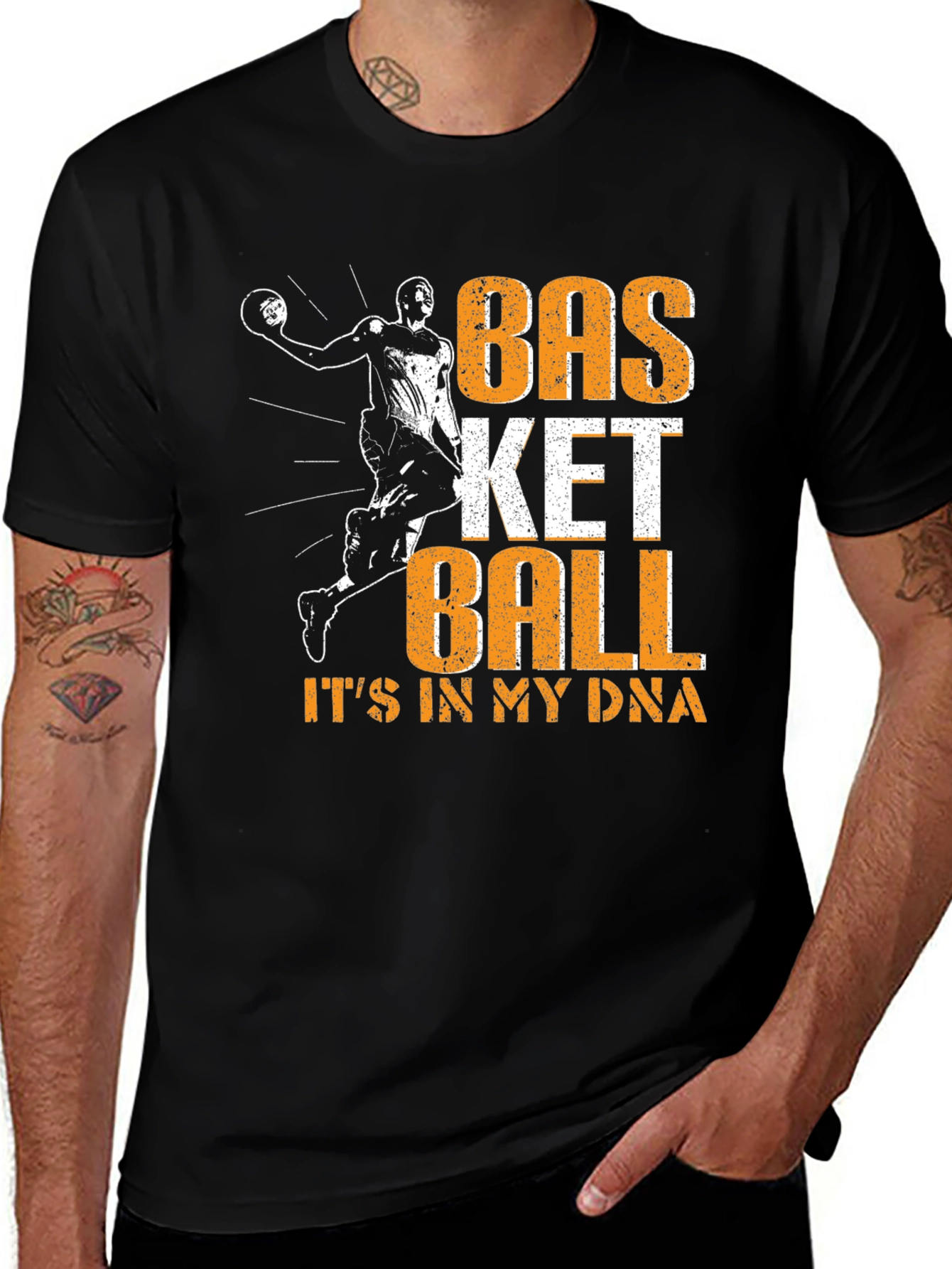 Variant 12 of Basketball DNA Graphic Tee - Black Cotton Shirt