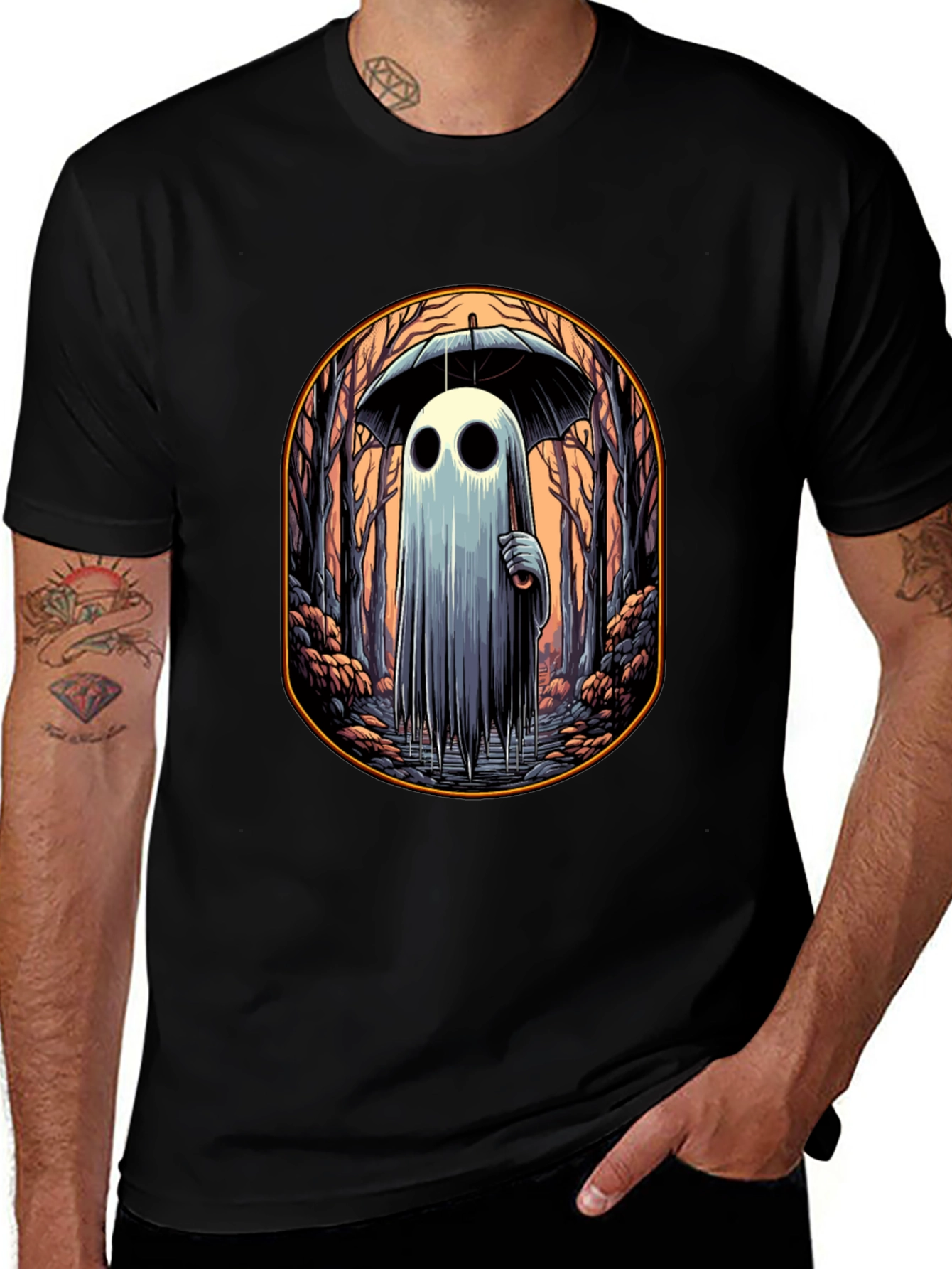 Variant 23 of Spooky Ghost in Woods Graphic Tee