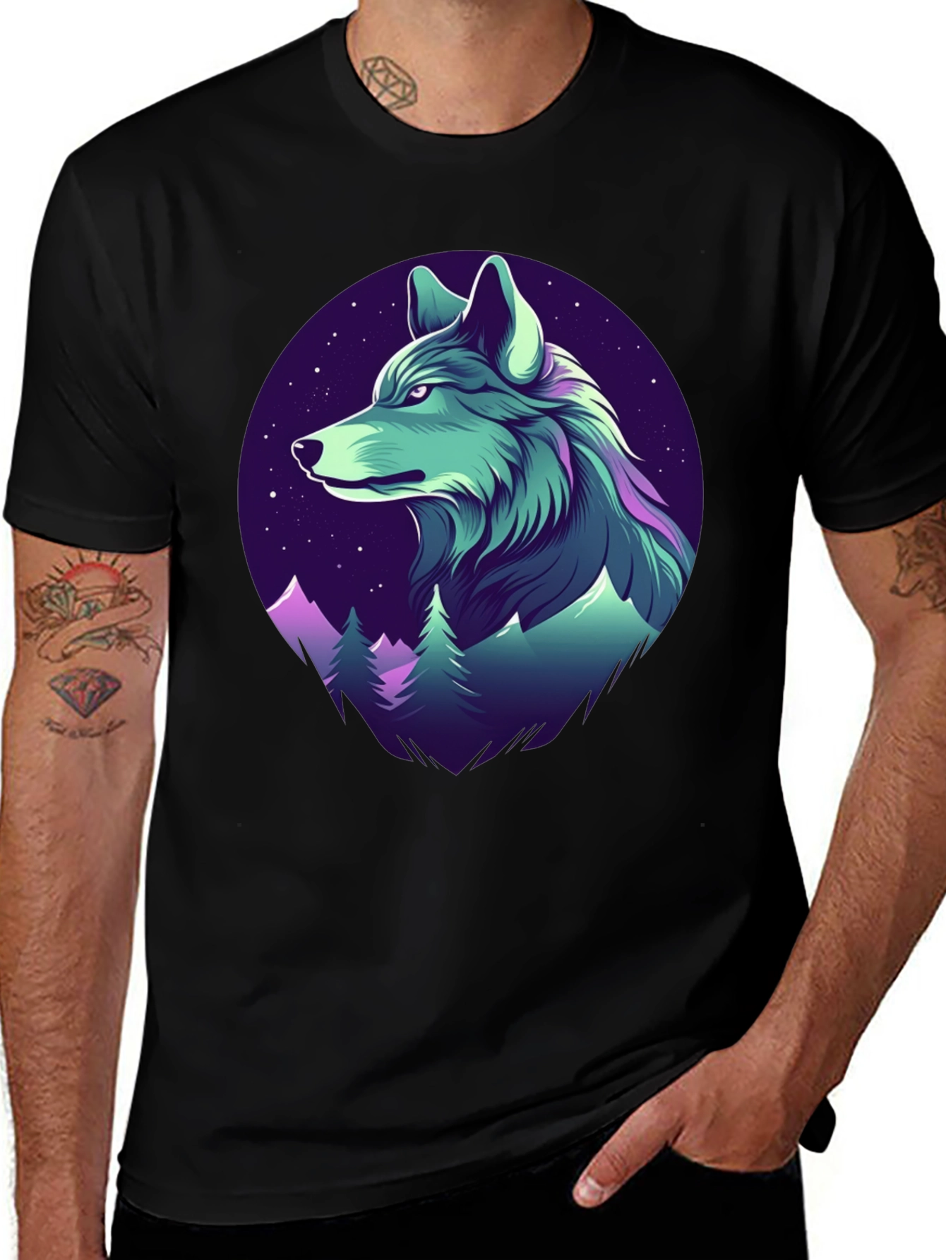 Variant 13 of Wolf Mountain Graphic Tee - Black Crew Neck
