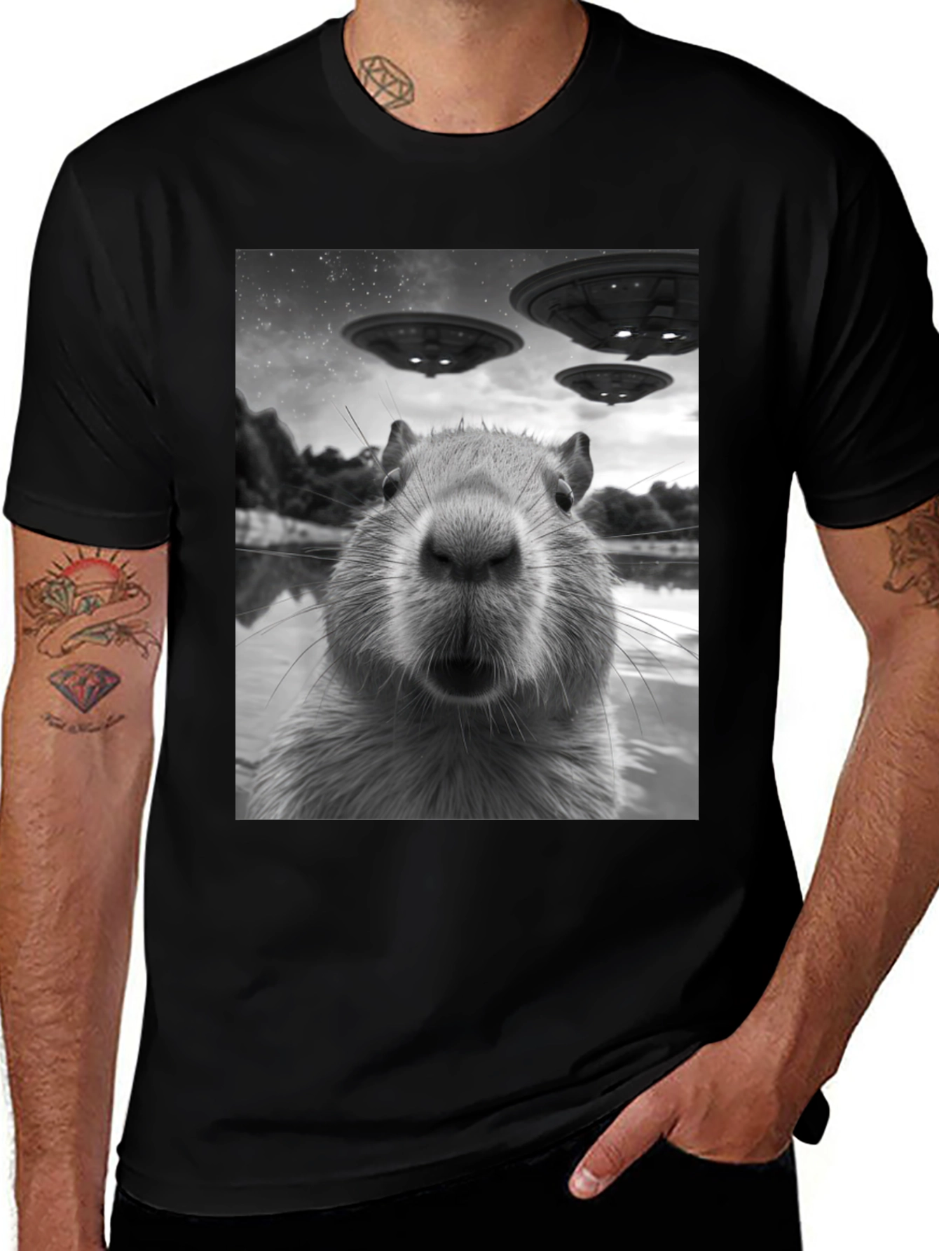 Variant 22 of Capybara UFO Graphic Tee - Black