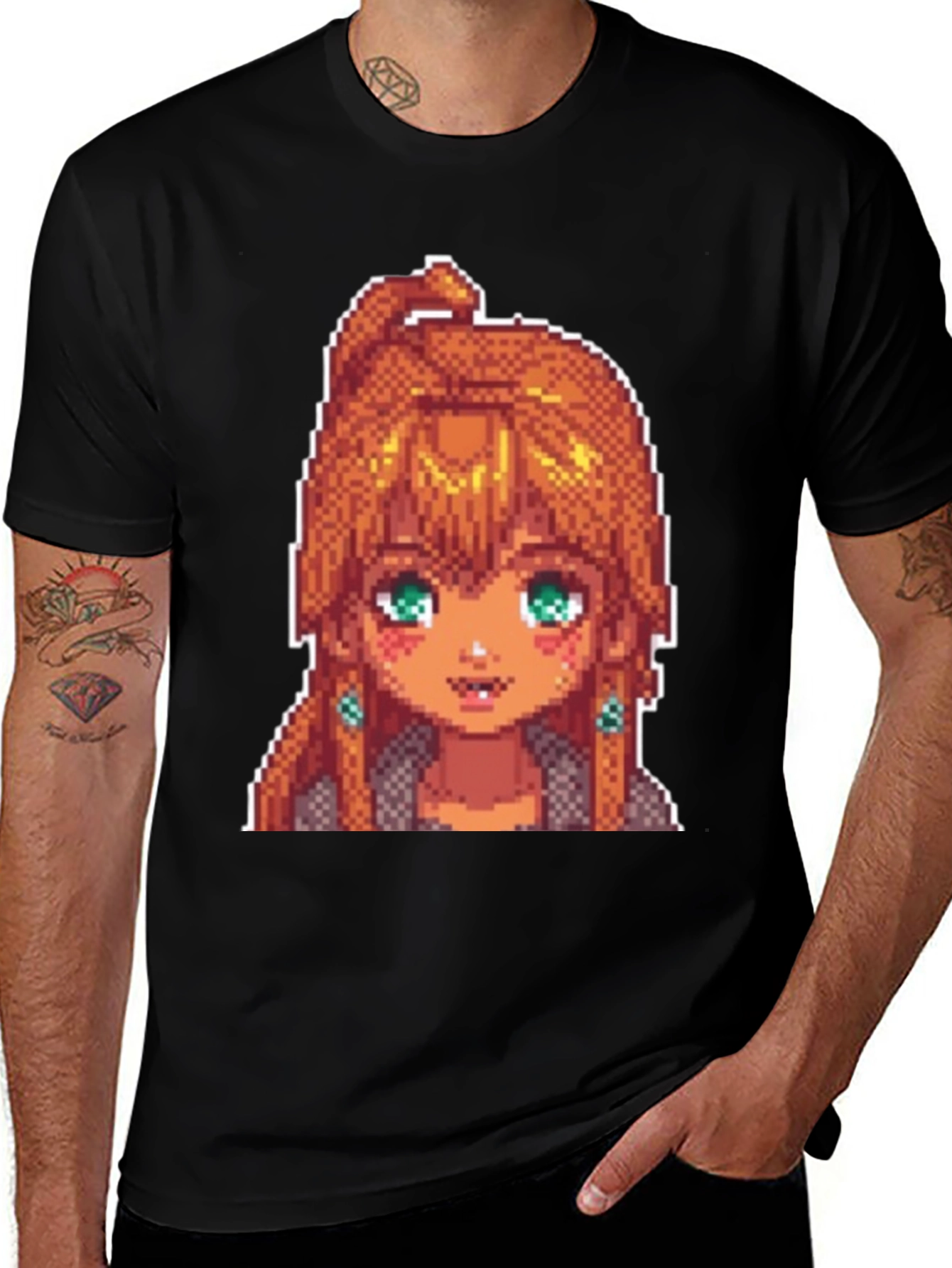 Stardew Valley Leah Pixel Art Black T-Shirt