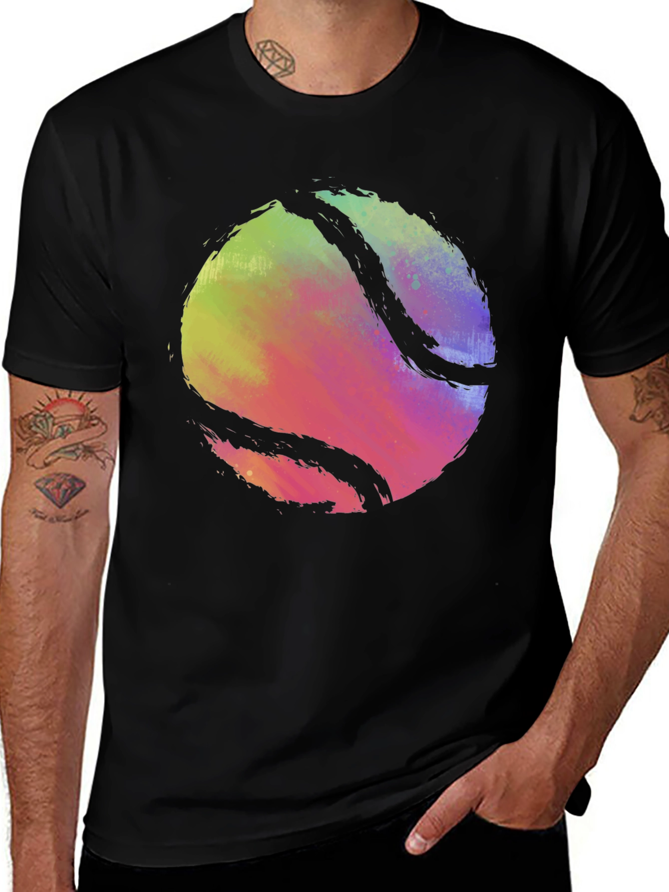 Variant 25 of Rainbow Tennis Ball Graphic Tee - Black