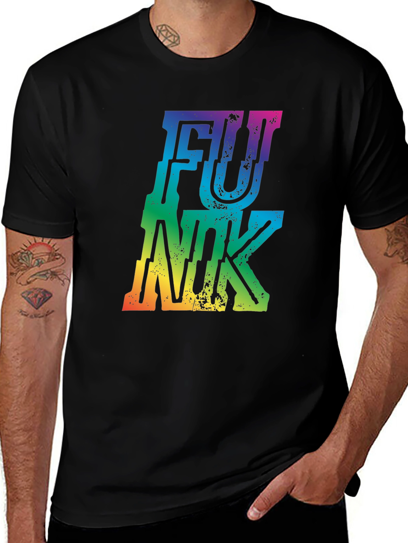 Variant 21 of Retro FUNK Rainbow Graphic Black T-Shirt