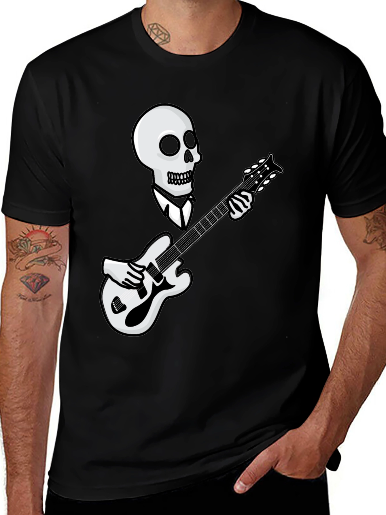 Skull Guitarist Graphic Tee - Black