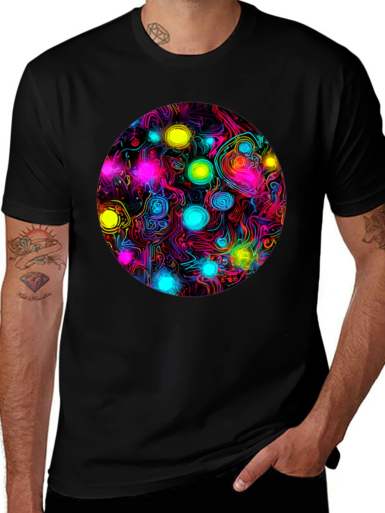 Variant 23 of Neon Glow T-Shirt - Abstract Circle Design