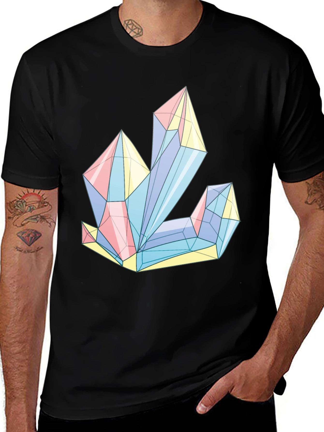 Variant 2 of Geometric Crystal Graphic Tee - Stylish Men's Black T-Shirt