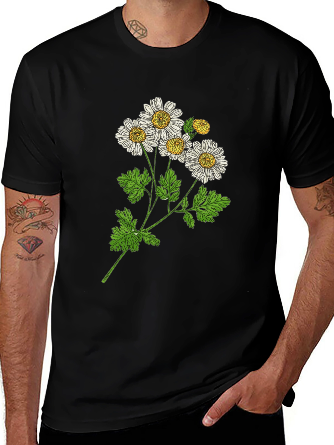 Variant 12 of Botanical Daisy Graphic T-Shirt - Black