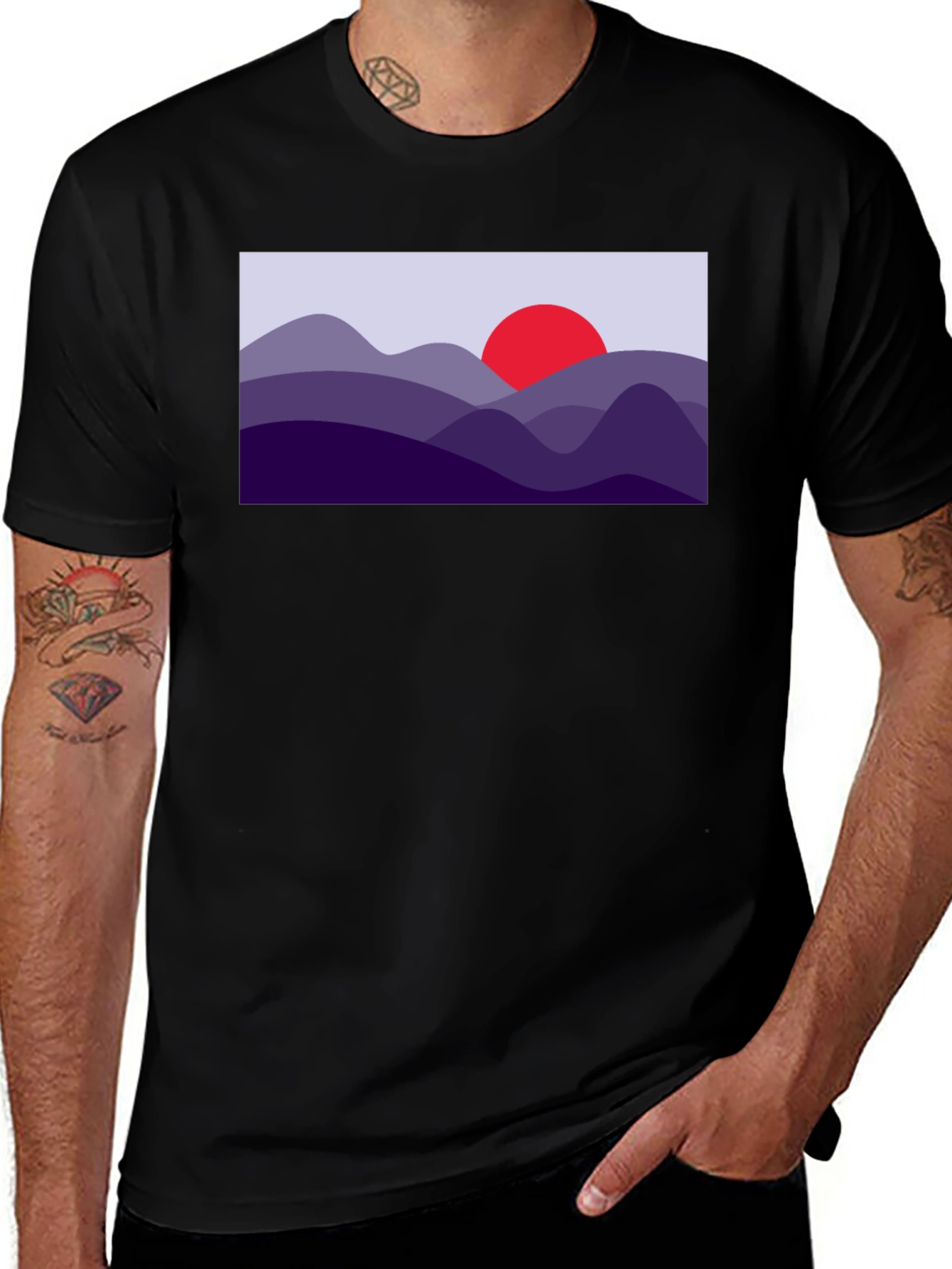 Variant 14 of Sunset Mountain Graphic Tee - Black Cotton Blend