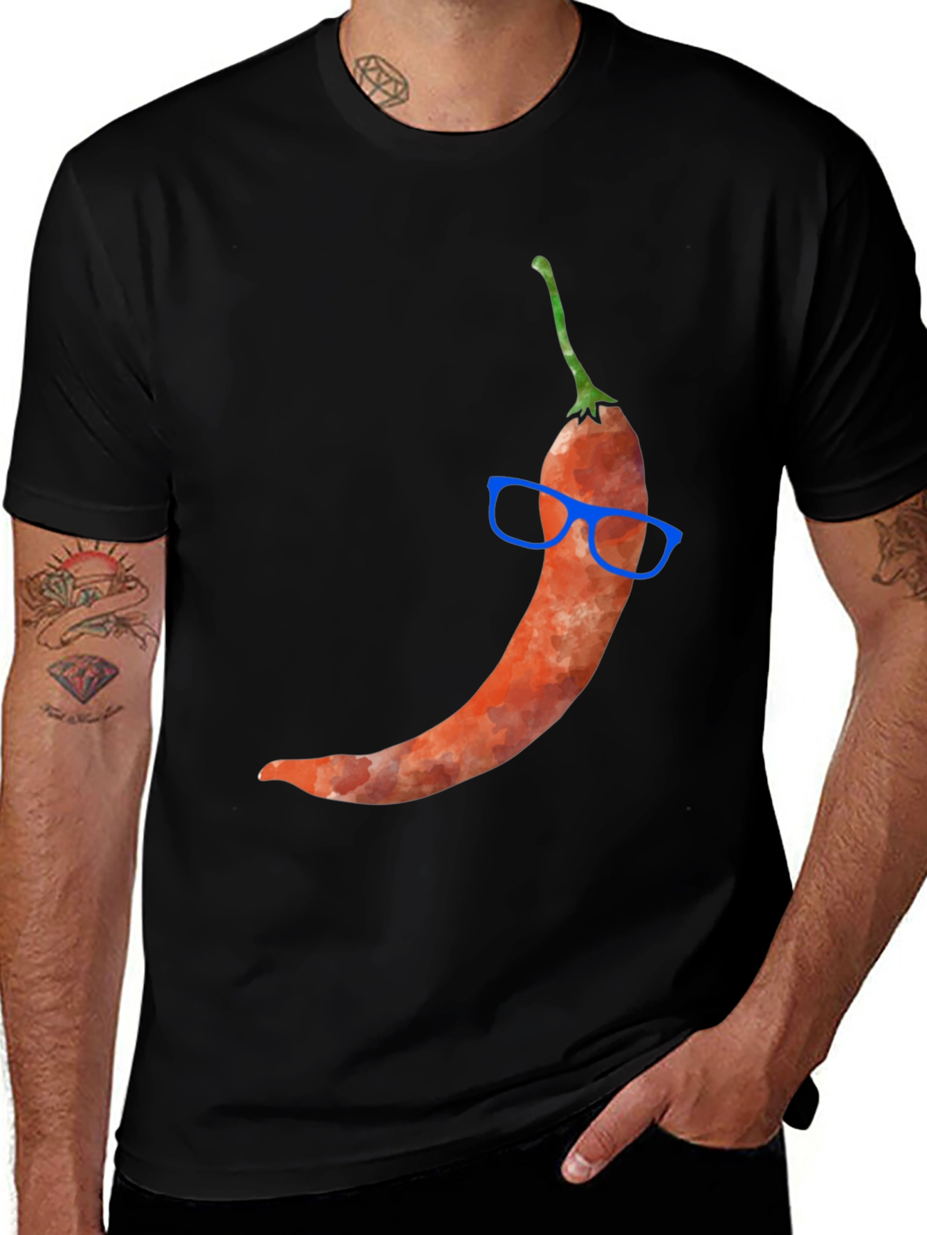 Variant 20 of Chili Pepper with Glasses Graphic Tee - Quirky Style