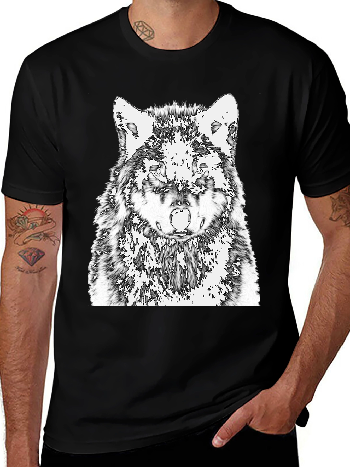 Variant 16 of Wolf Graphic Print Black T-Shirt