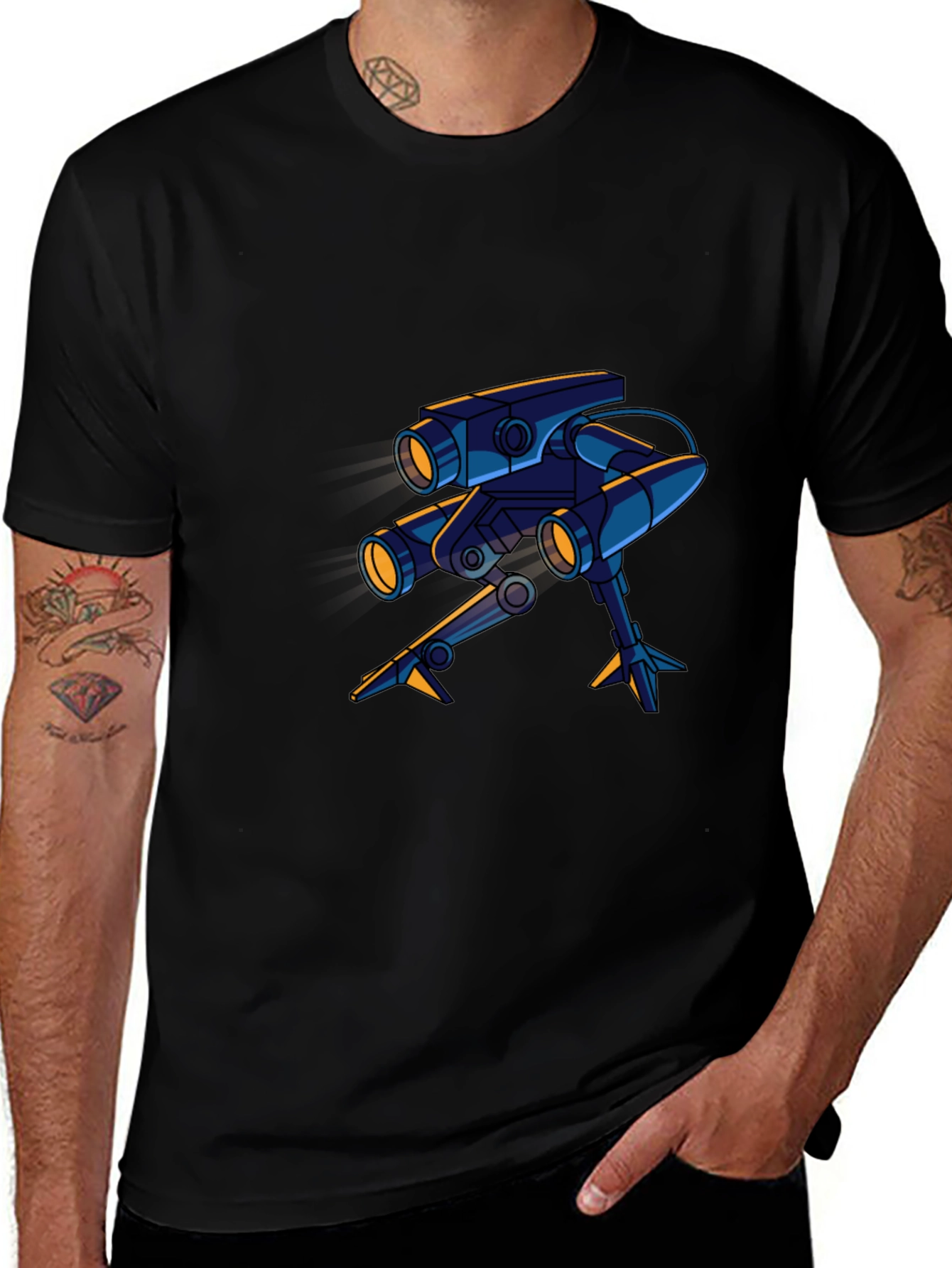 Variant 11 of Futuristic Robot Graphic Tee - Black Cotton Blend