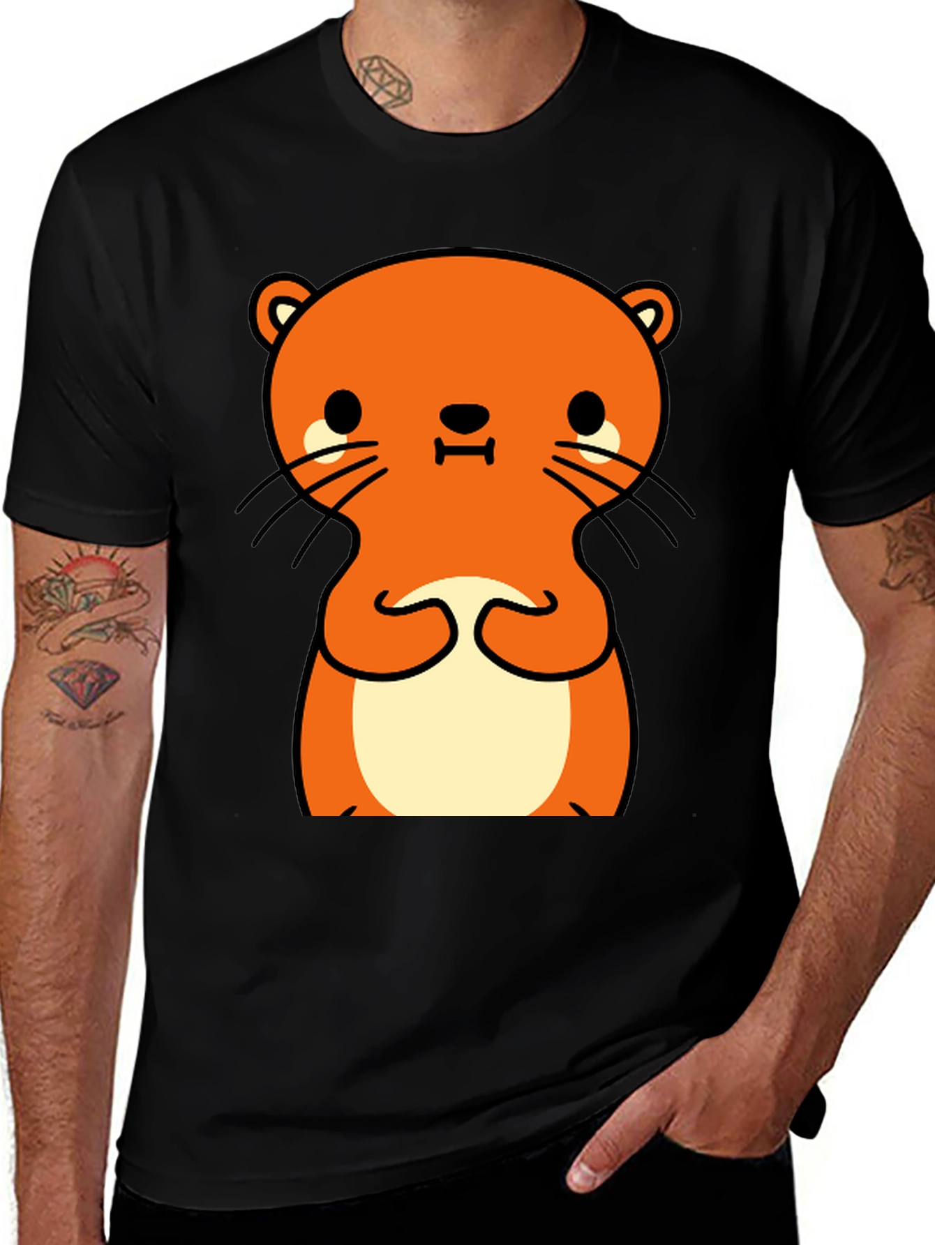 Variant 13 of Cute Otter Graphic Tee - Black Cotton Shirt
