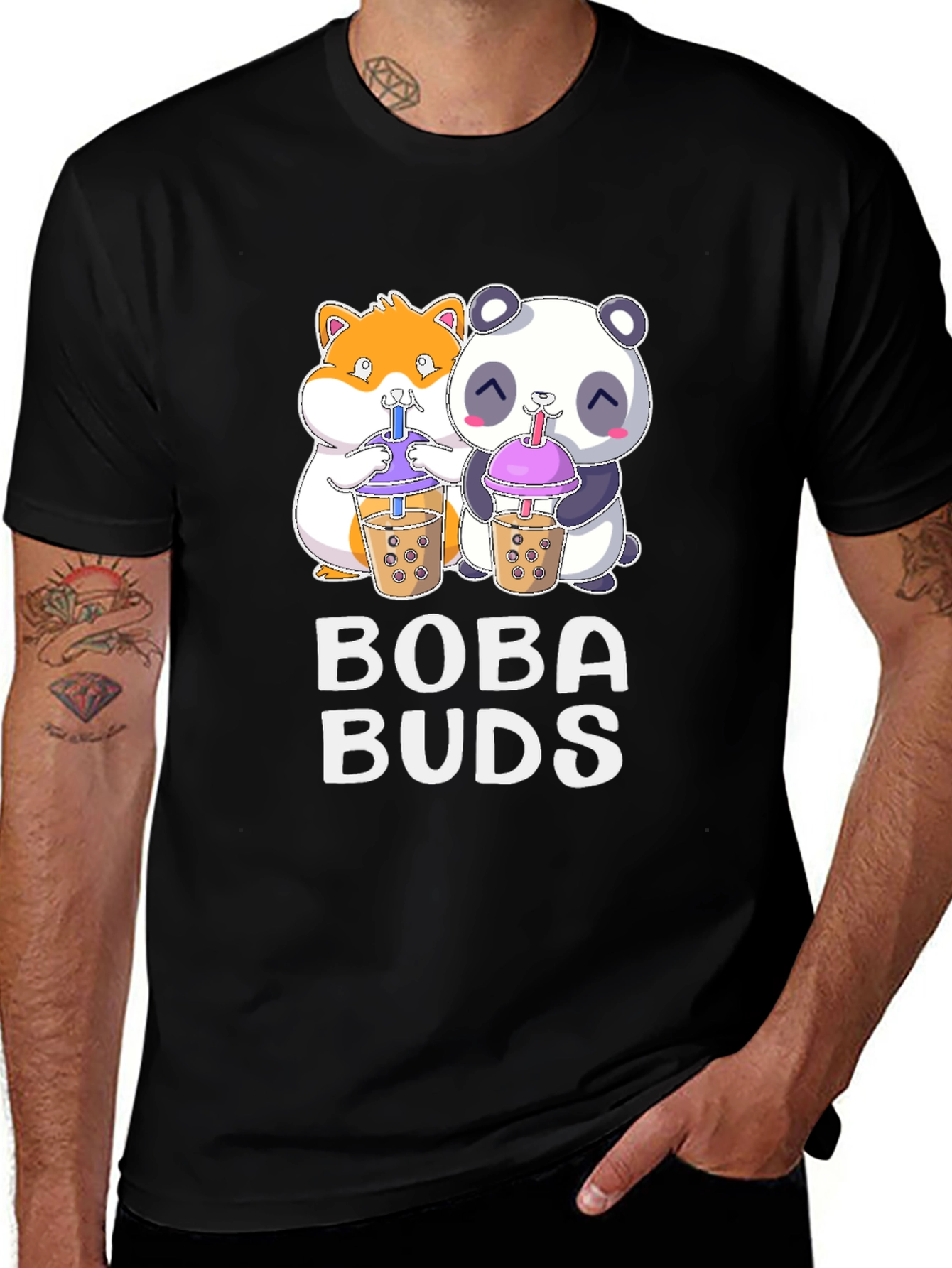 Variant 9 of Boba Buds Graphic T-Shirt - Cute Hamster Panda Tee