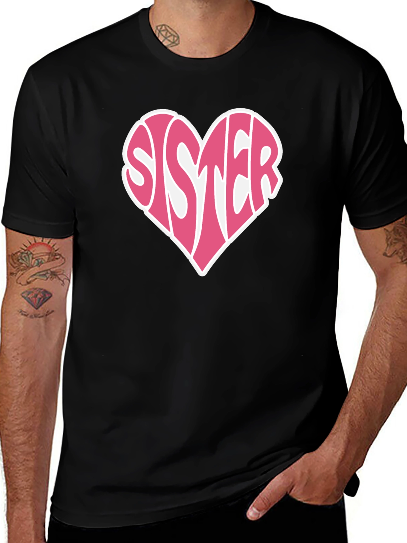 Variant 21 of Sister Heart Graphic Tee - Soft Cotton Black T-Shirt