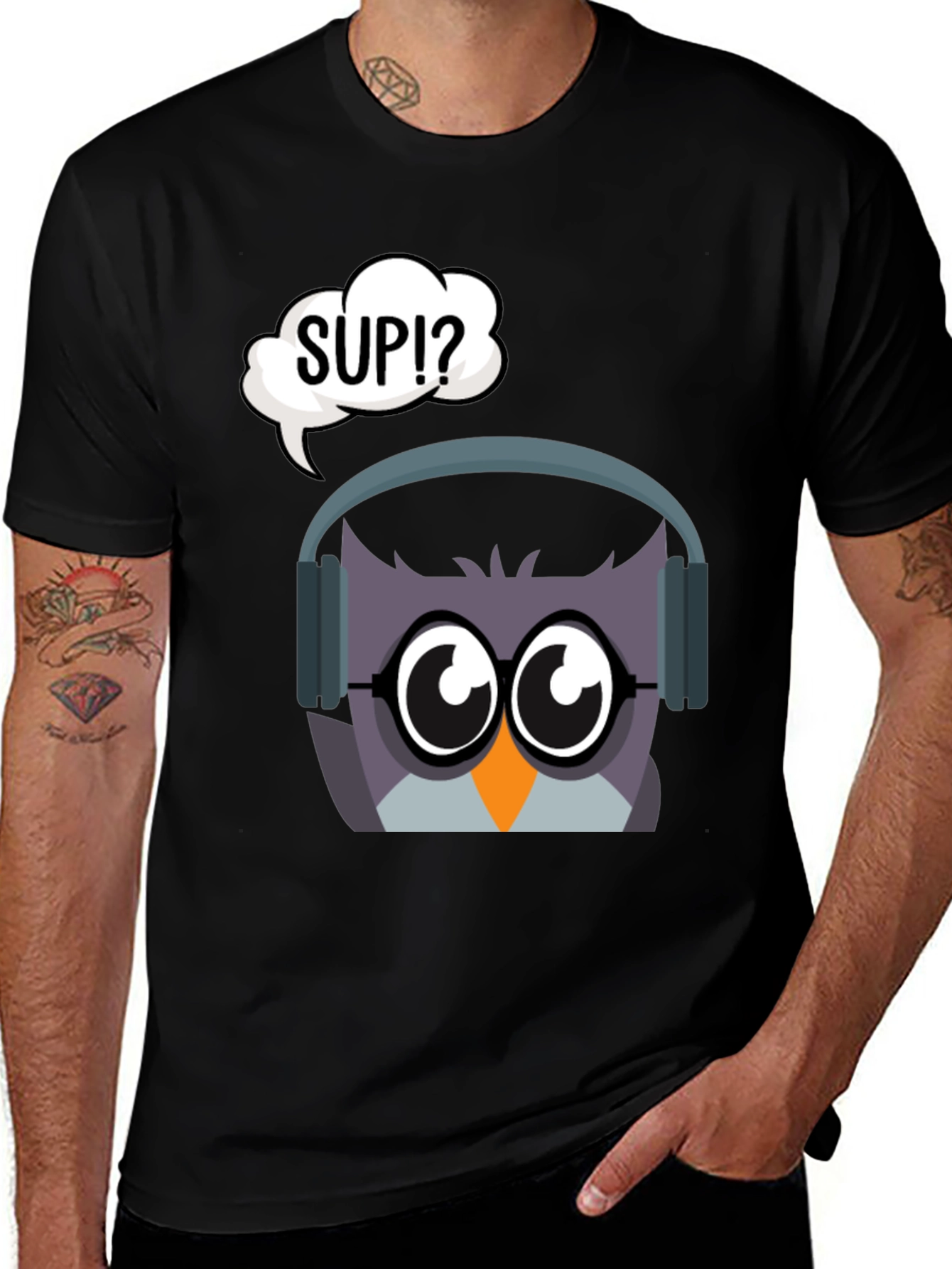 Variant 28 of Owl with Headphones Graphic Tee - Sup!?