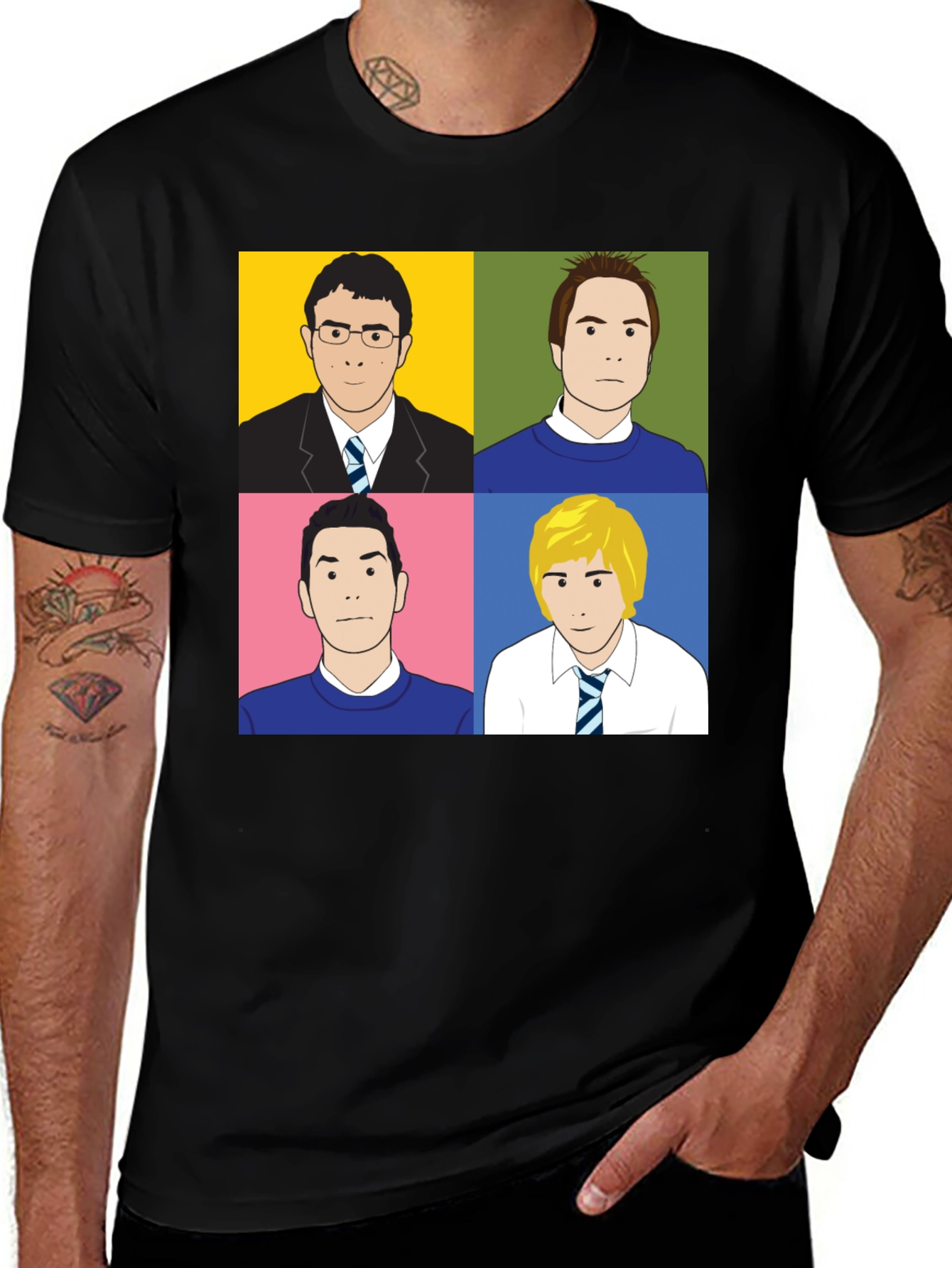 The Inbetweeners Cartoon T-Shirt - Black Tee