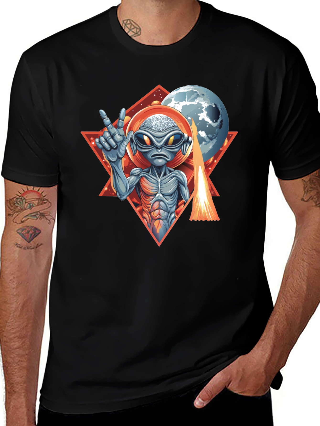 Black Alien Peace Sign T-Shirt - Out of This World Style! main image