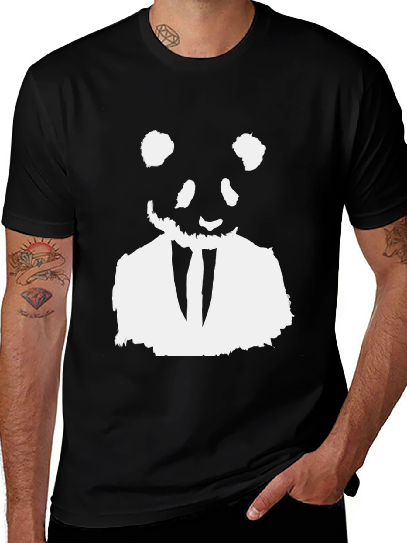 Panda Suit Graphic Tee - Black Cotton Blend