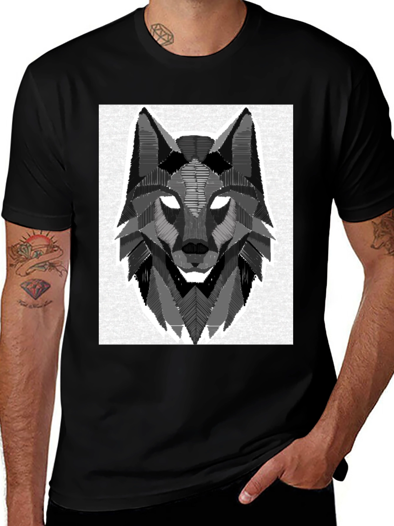 Variant 10 of Geometric Wolf Graphic Black T-Shirt