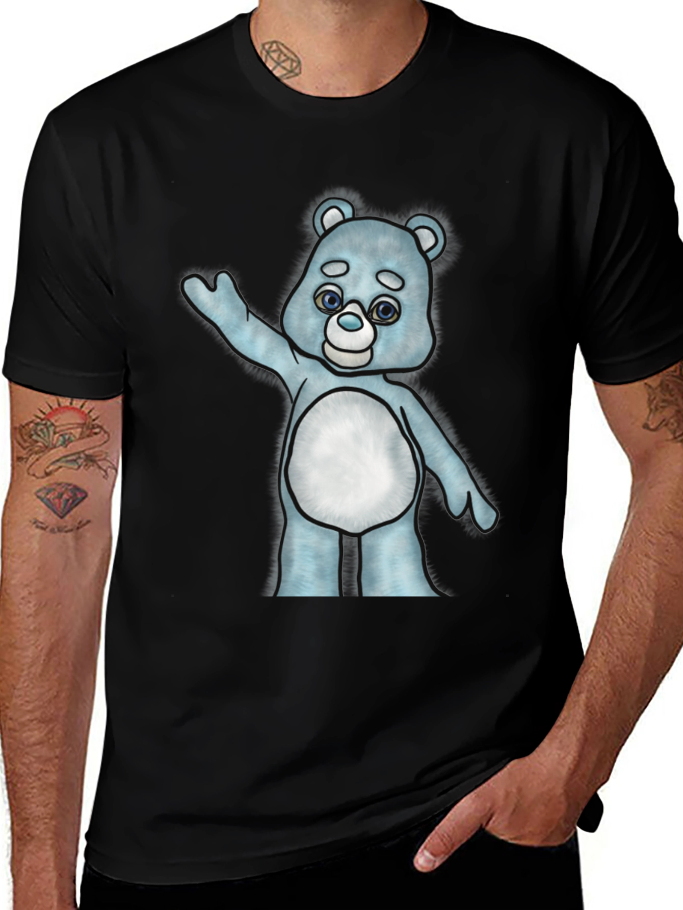 Variant 23 of Cute Cartoon Bear Graphic T-Shirt - Black Cotton Tee