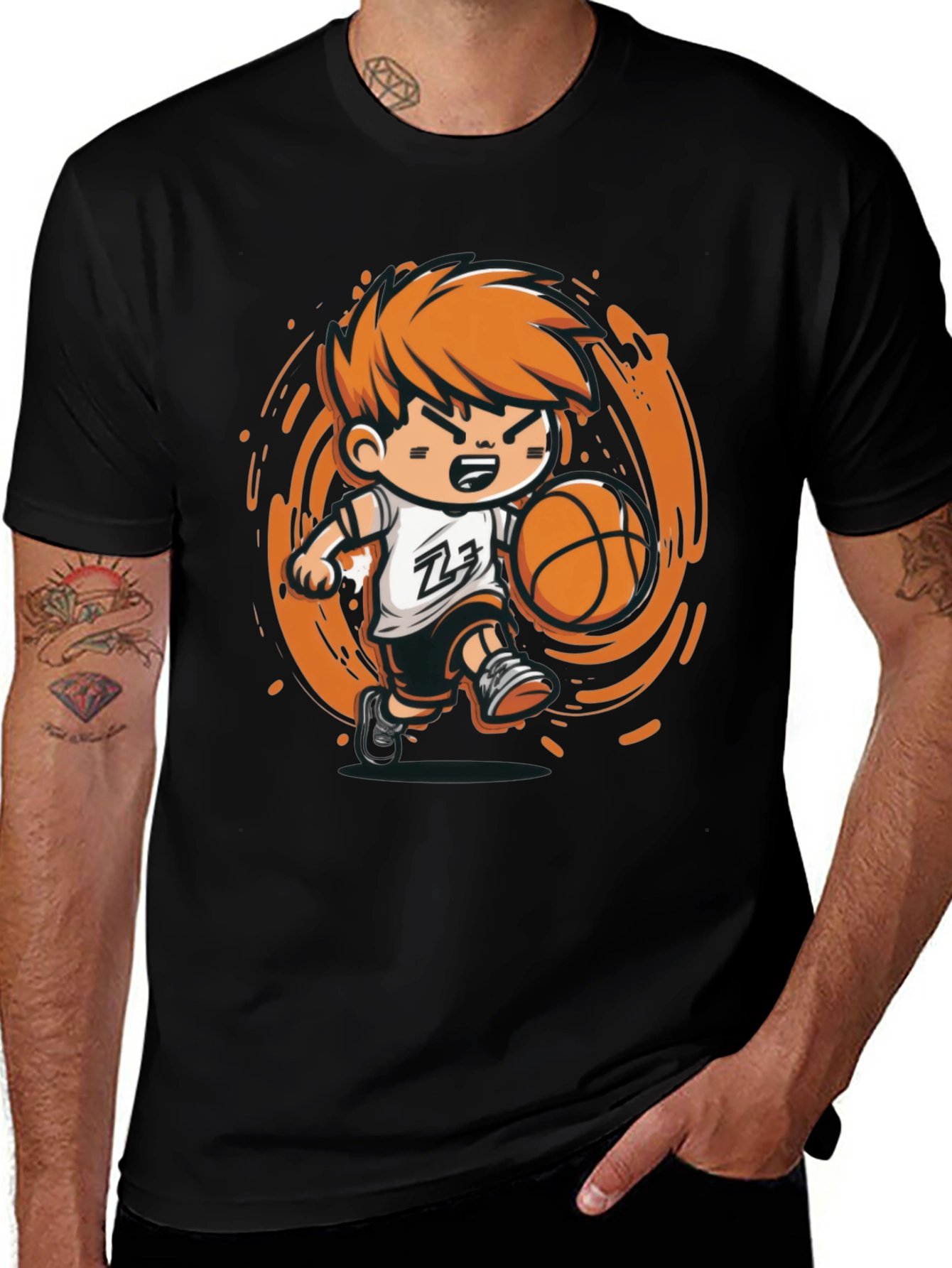 Variant 26 of Cartoon Basketball Player Black T-Shirt