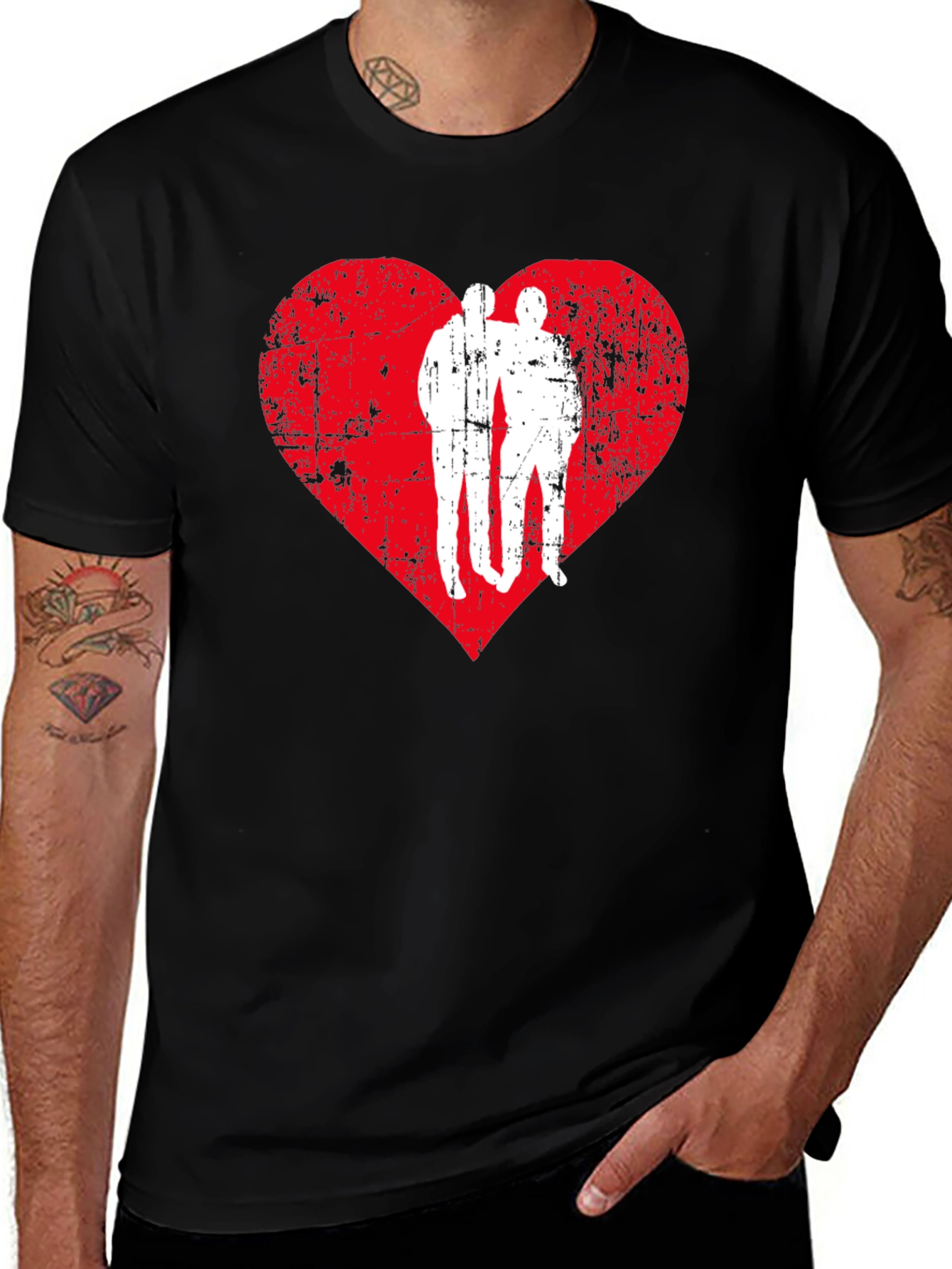 Variant 21 of Distressed Heart Friends Graphic Tee - Black