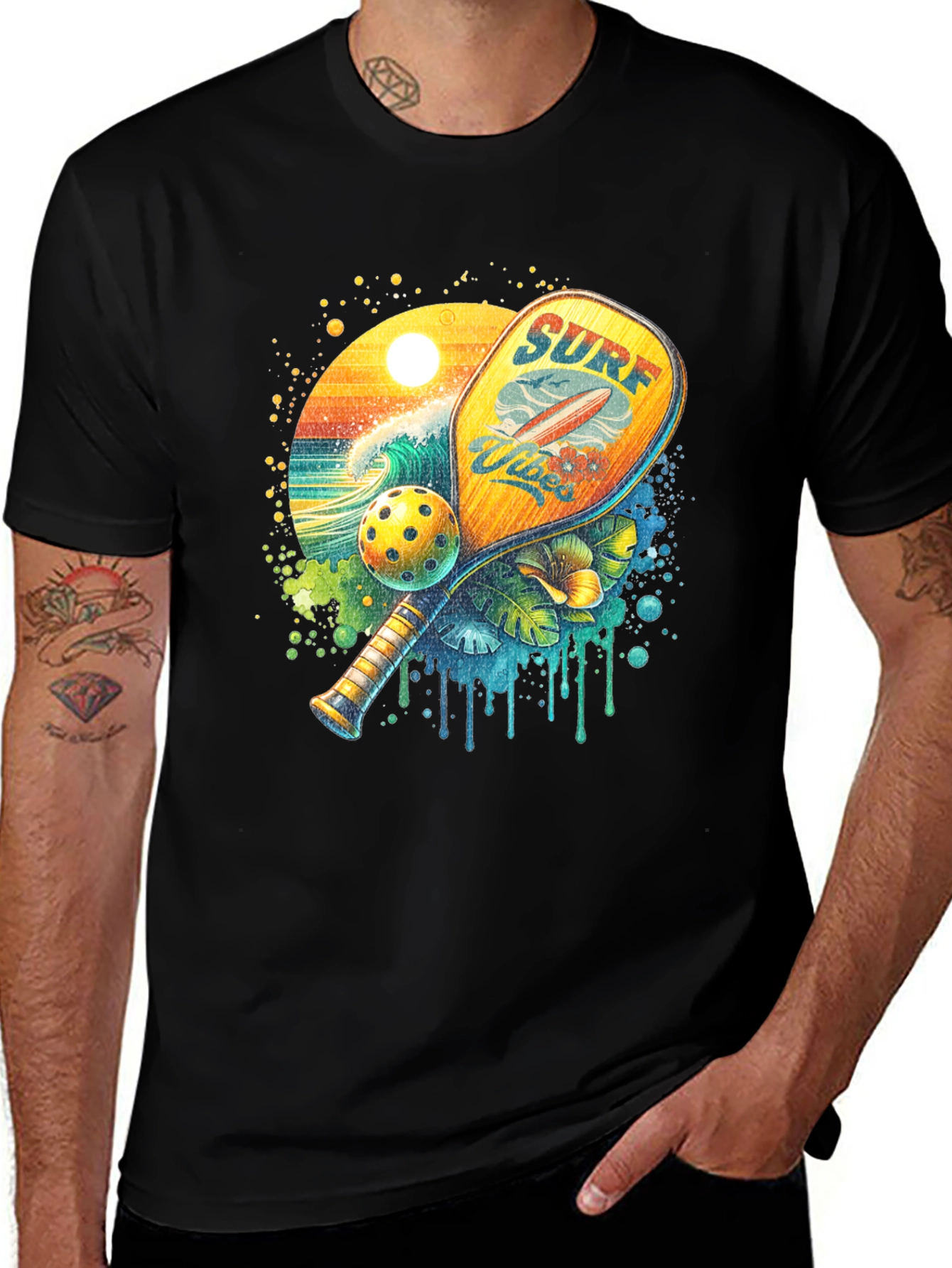 Variant 20 of Surf Vibes Pickleball Paddle Design T-Shirt
