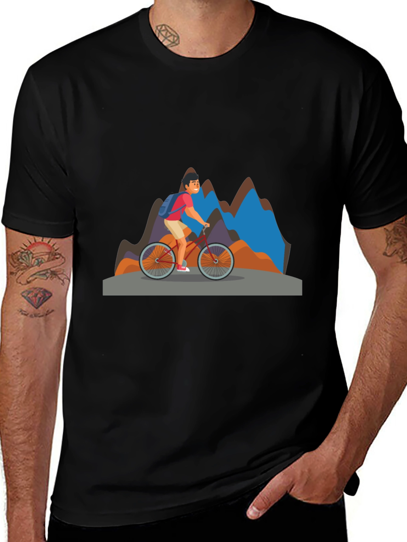 Variant 21 of Mountain Biker Graphic Tee - Black Cotton Blend