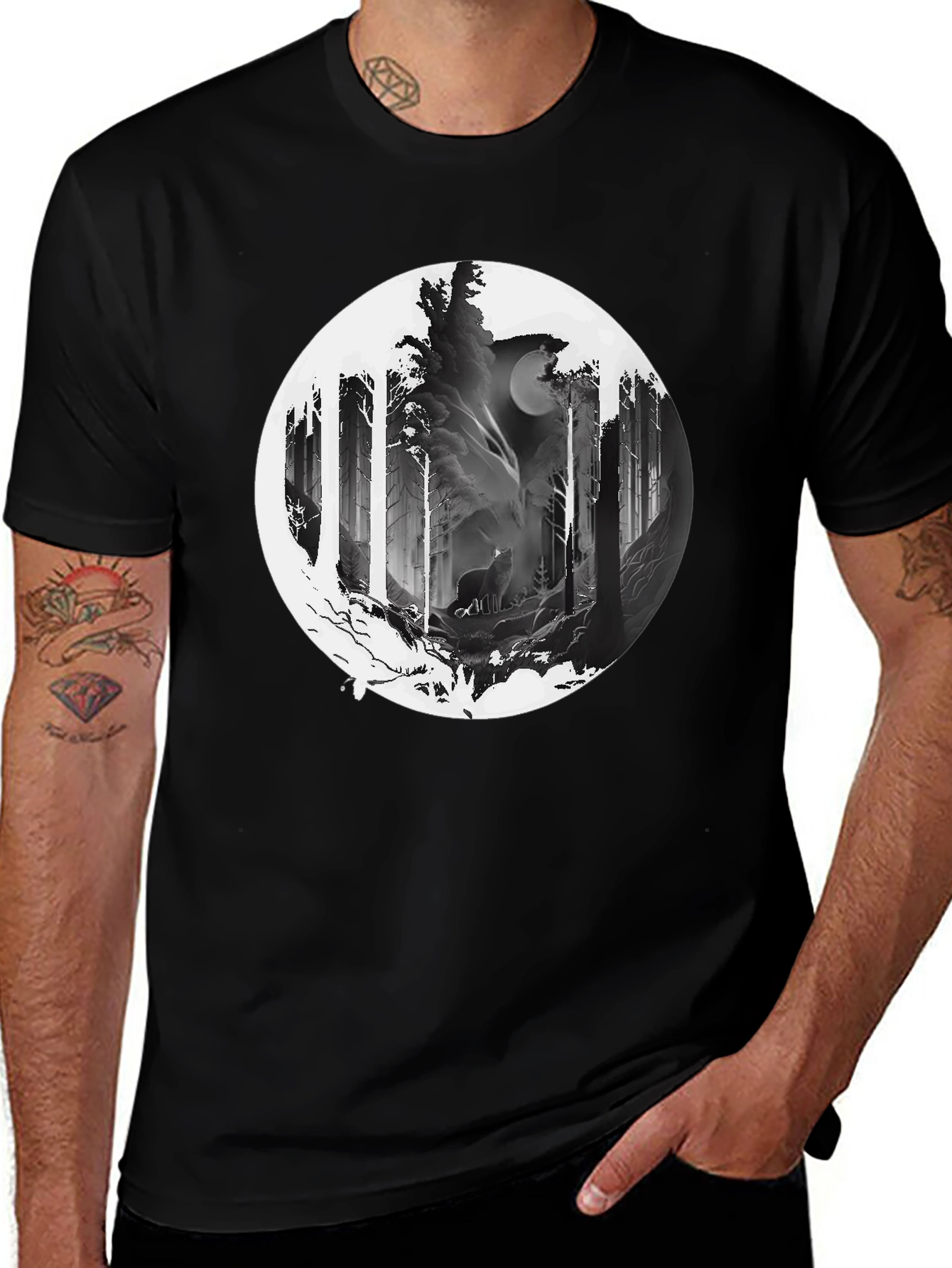 Variant 16 of Wolf Moon Forest Graphic Tee - Black