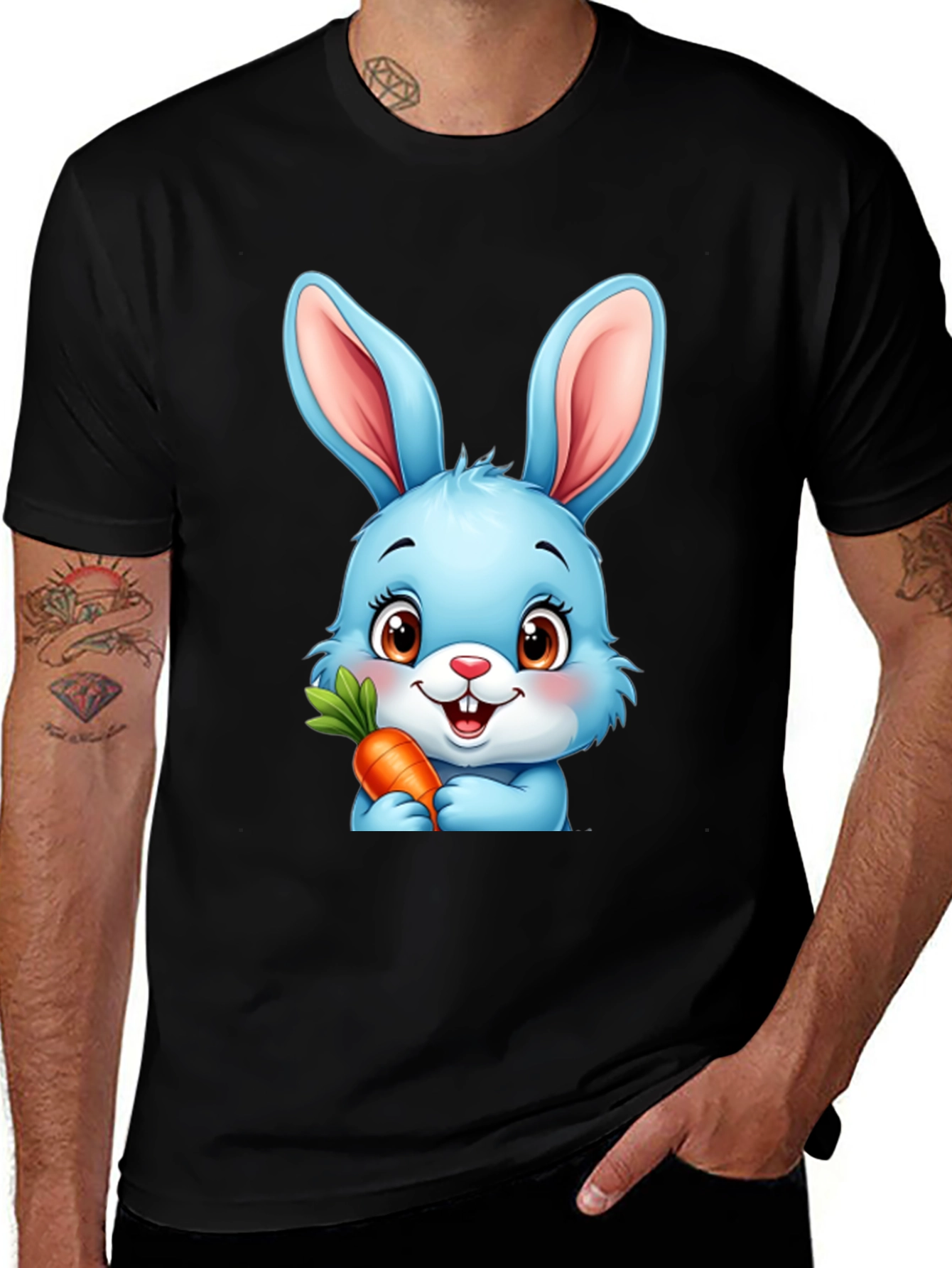 Variant 23 of Cute Cartoon Bunny T-Shirt - Black