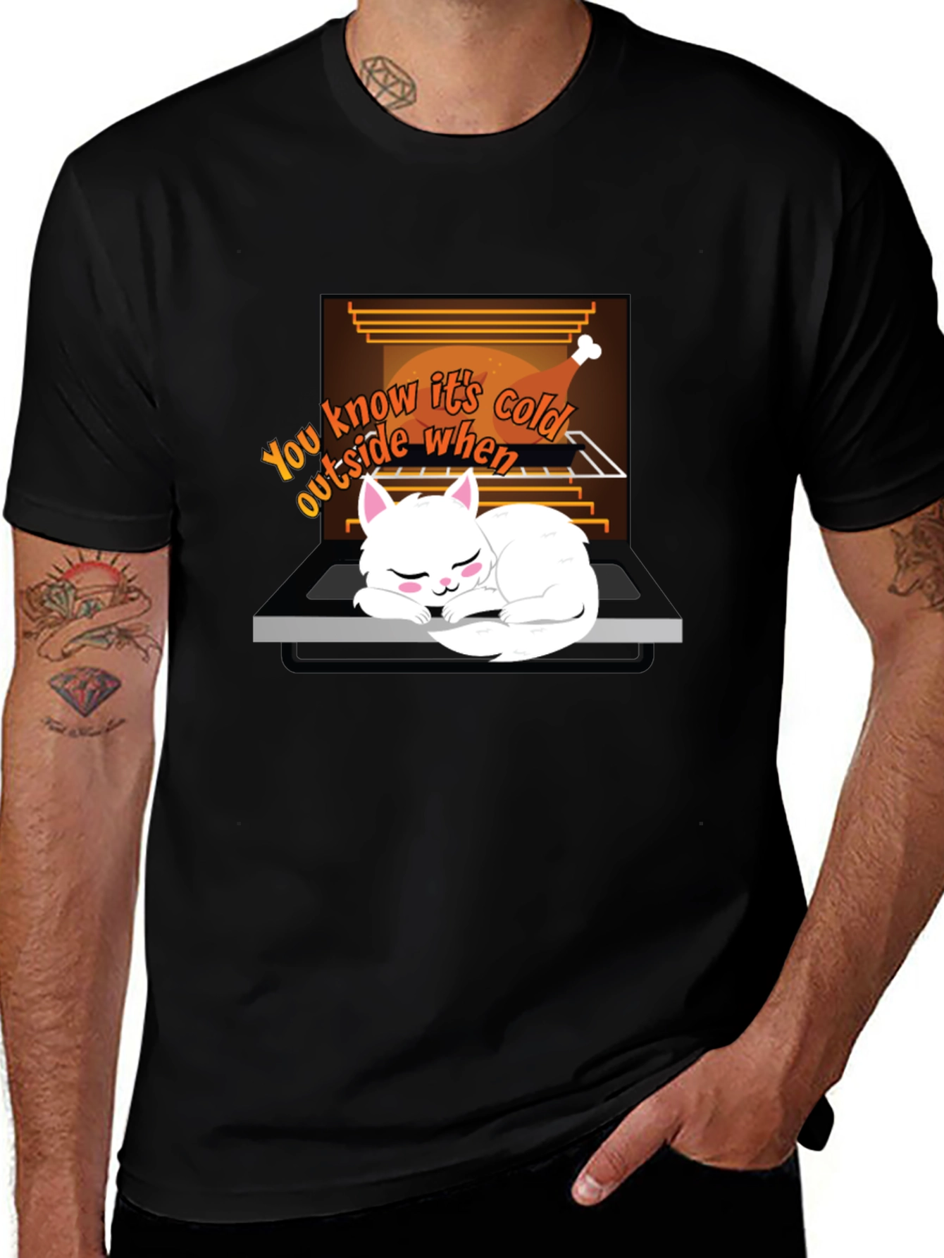 Humorous Cat Oven T-Shirt: Cold Outside, Warm Inside!