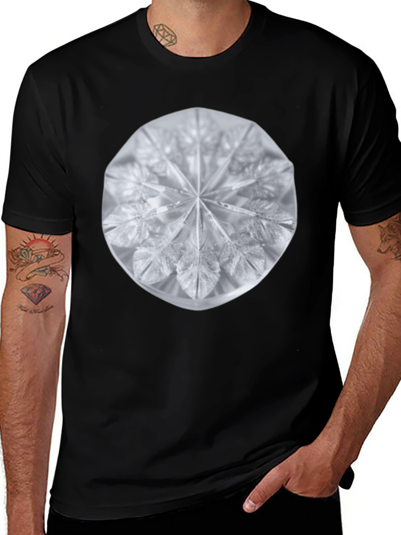 Geometric Crystal Design Black T-Shirt