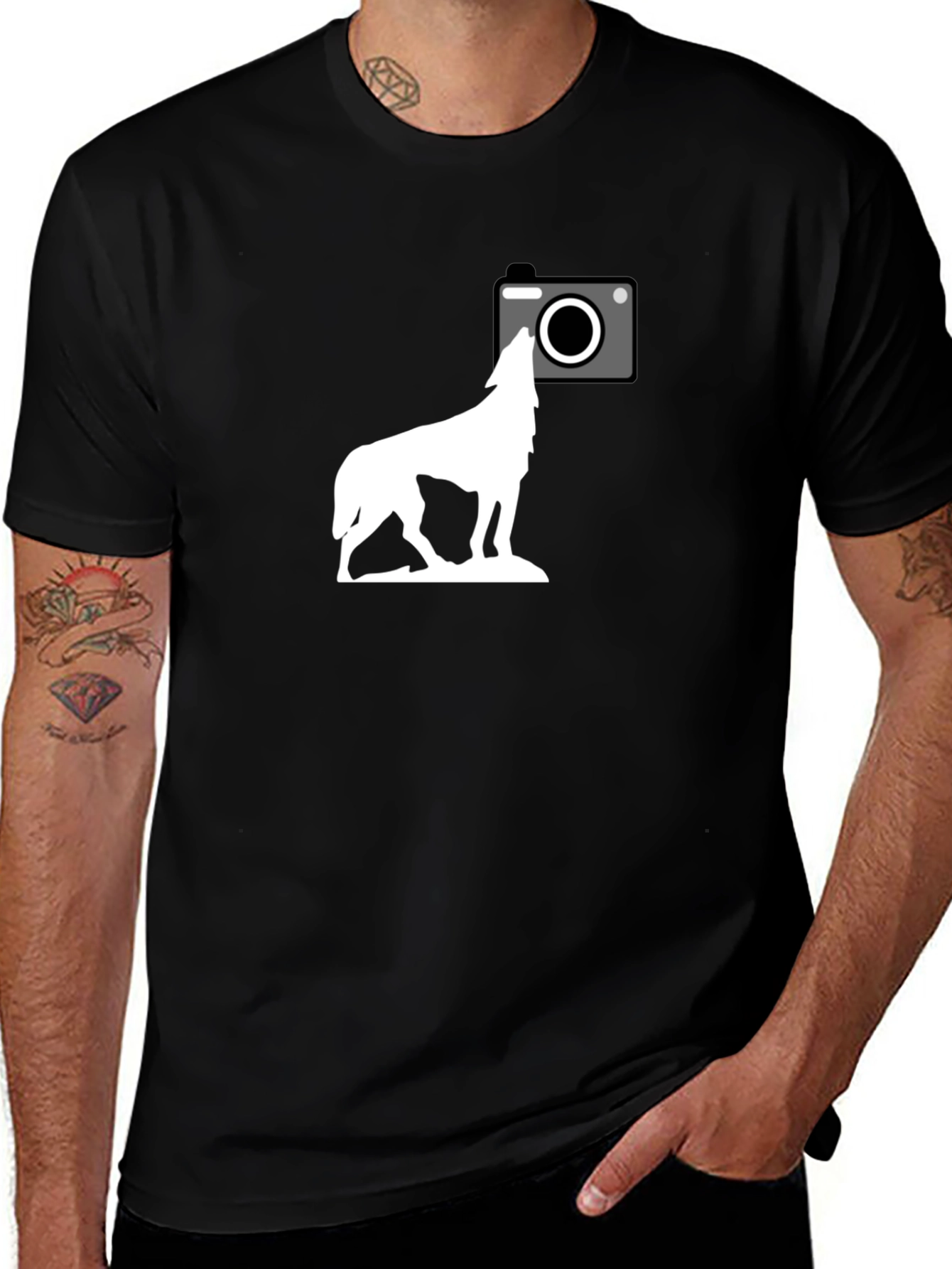 Variant 23 of Wolf Howling T-Shirt - Cool Camera Graphic Tee